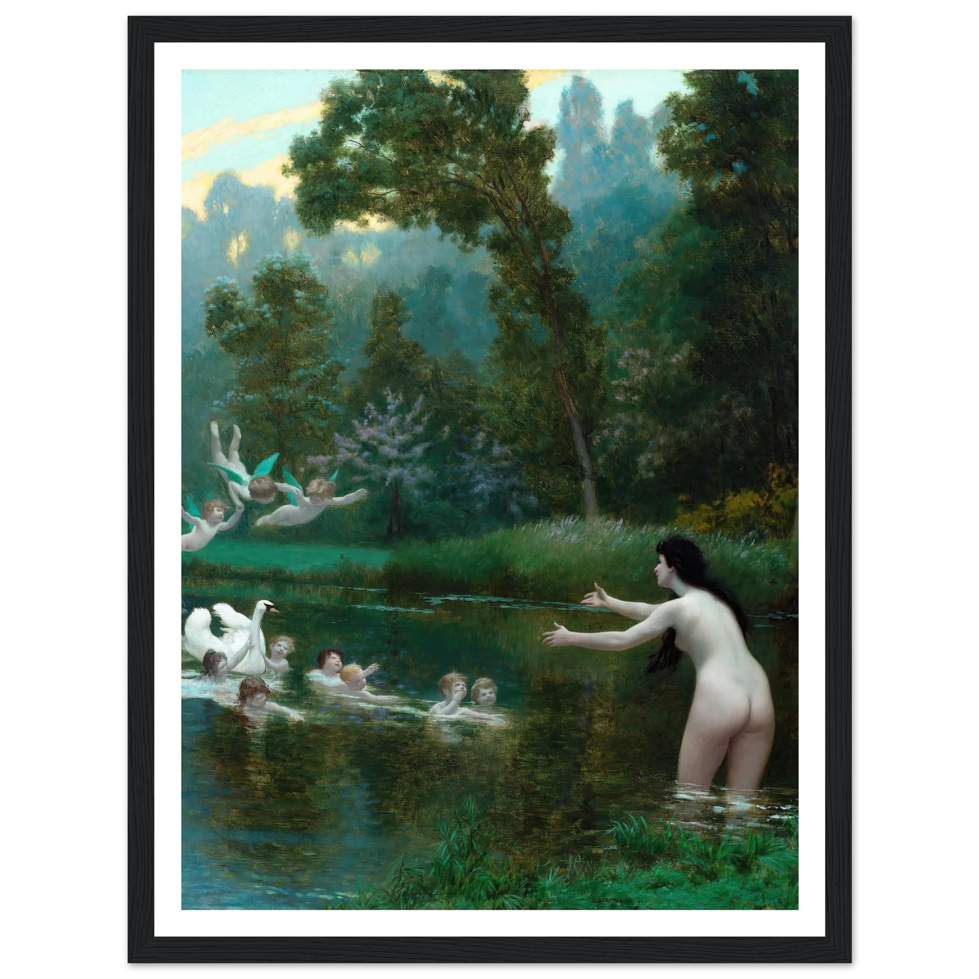 Leda And The Swan (1895) Art Print | Jean Leon Gerome - Framed Poster - 30x40 cm / 12x16″ - Black frame