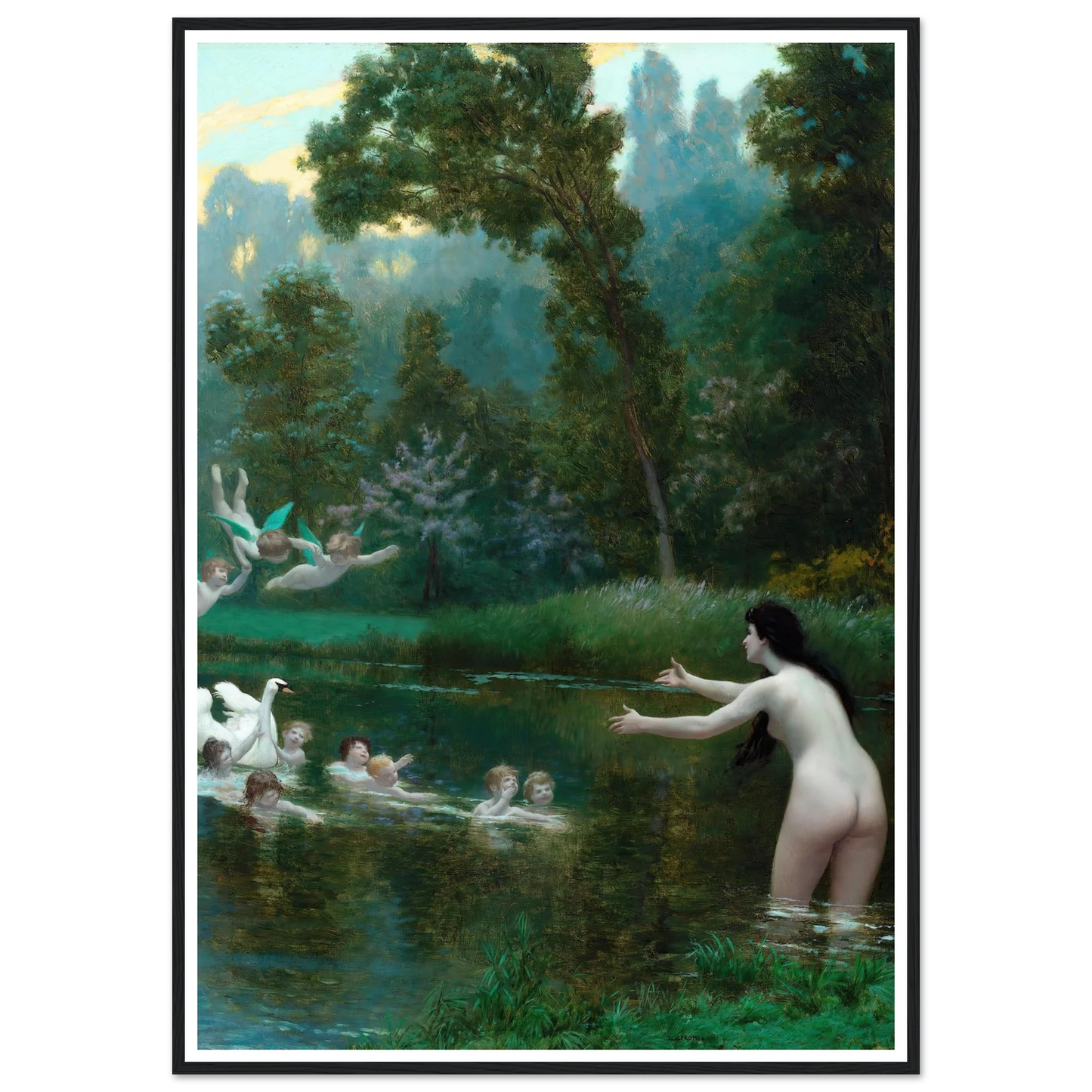 Leda And The Swan (1895) Art Print | Jean Leon Gerome - Framed Poster - 30x40 cm / 12x16″ - Black frame