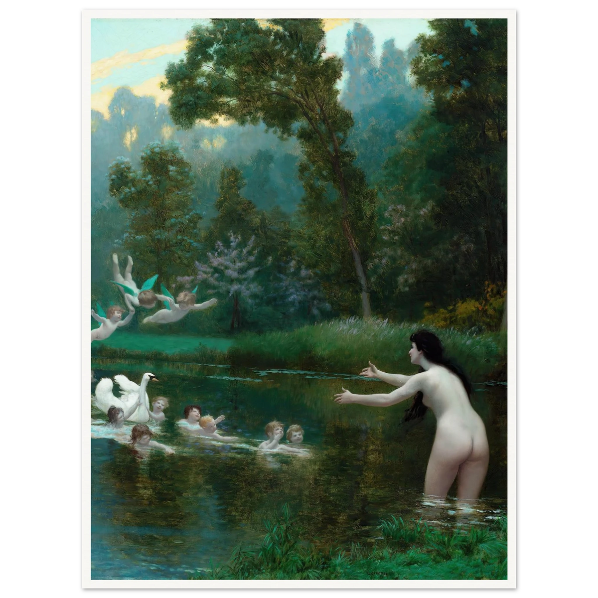 Leda And The Swan (1895) Art Print | Jean Leon Gerome - Framed Poster - 30x40 cm / 12x16″ - Black frame