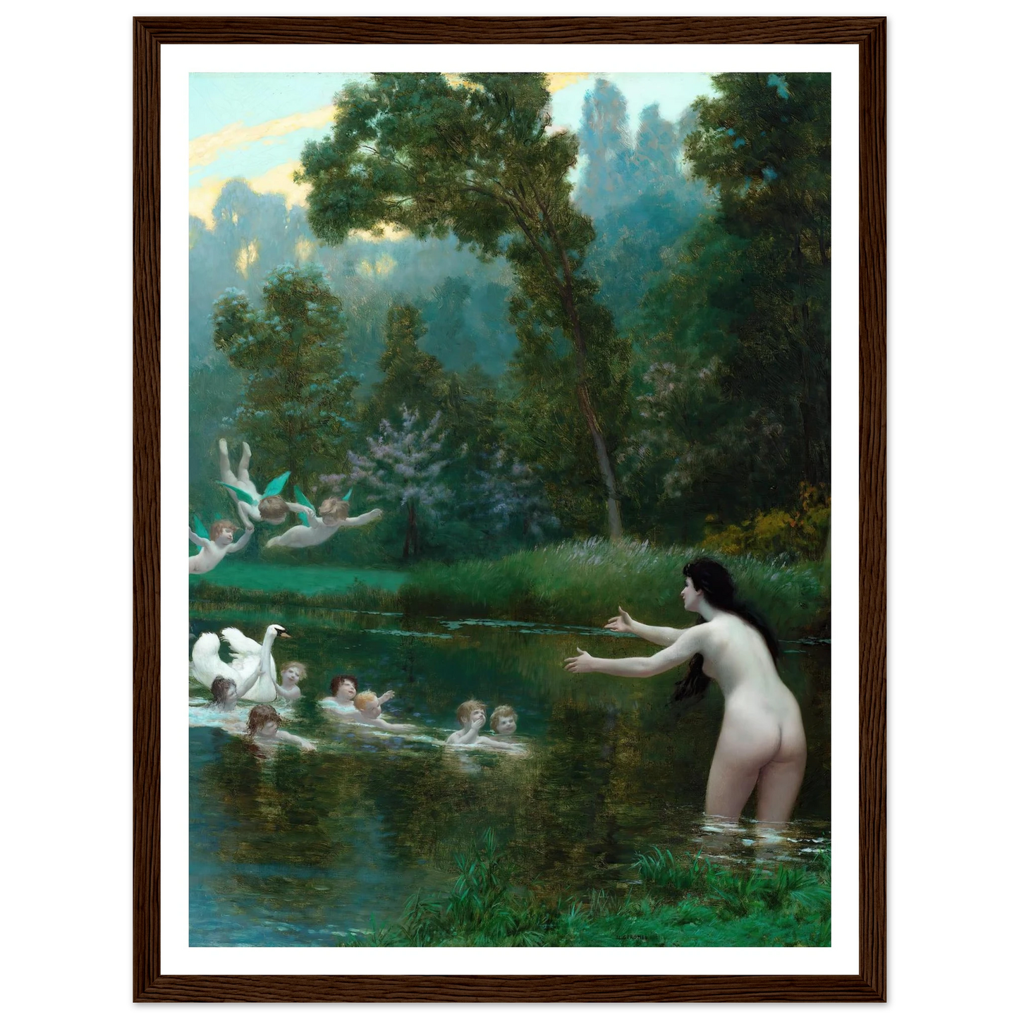 Leda And The Swan (1895) Art Print | Jean Leon Gerome - Framed Poster - 30x40 cm / 12x16″ - Black frame