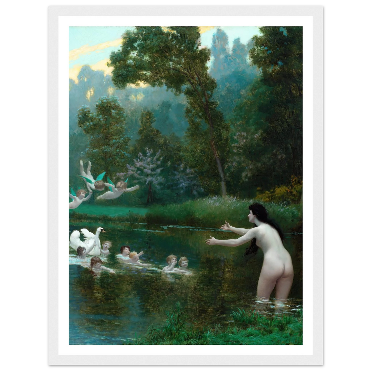 Leda And The Swan (1895) Art Print | Jean Leon Gerome - Framed Poster - 30x40 cm / 12x16″ - Black frame