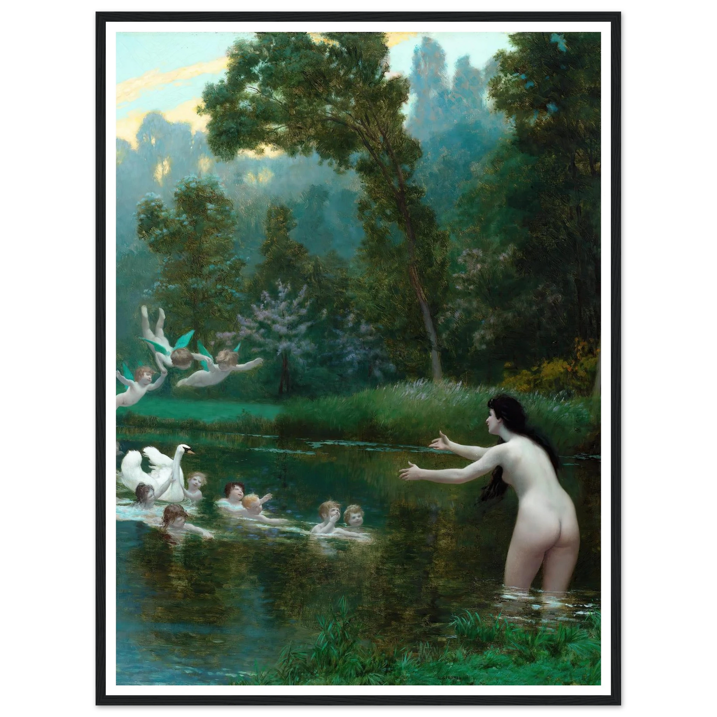 Leda And The Swan (1895) Art Print | Jean Leon Gerome - Framed Poster - 30x40 cm / 12x16″ - Black frame