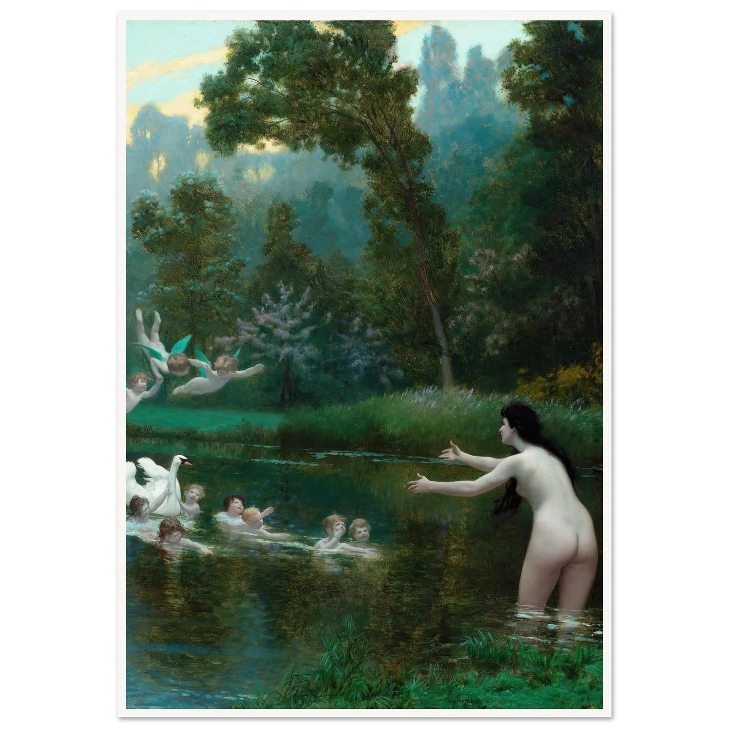 Leda And The Swan (1895) Art Print | Jean Leon Gerome - Framed Poster - 30x40 cm / 12x16″ - Black frame