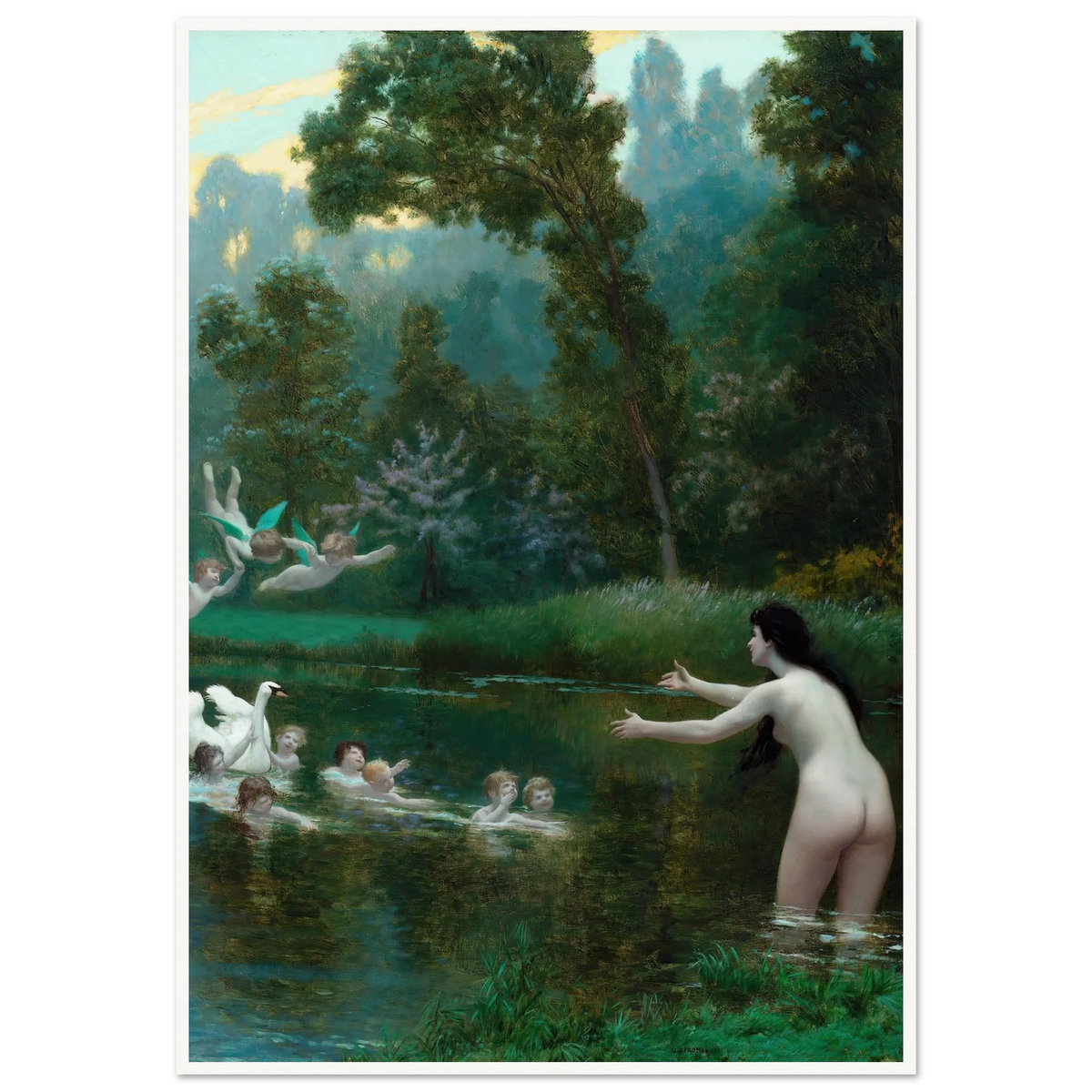 Leda And The Swan (1895) Art Print | Jean Leon Gerome - Framed Poster - 30x40 cm / 12x16″ - Black frame