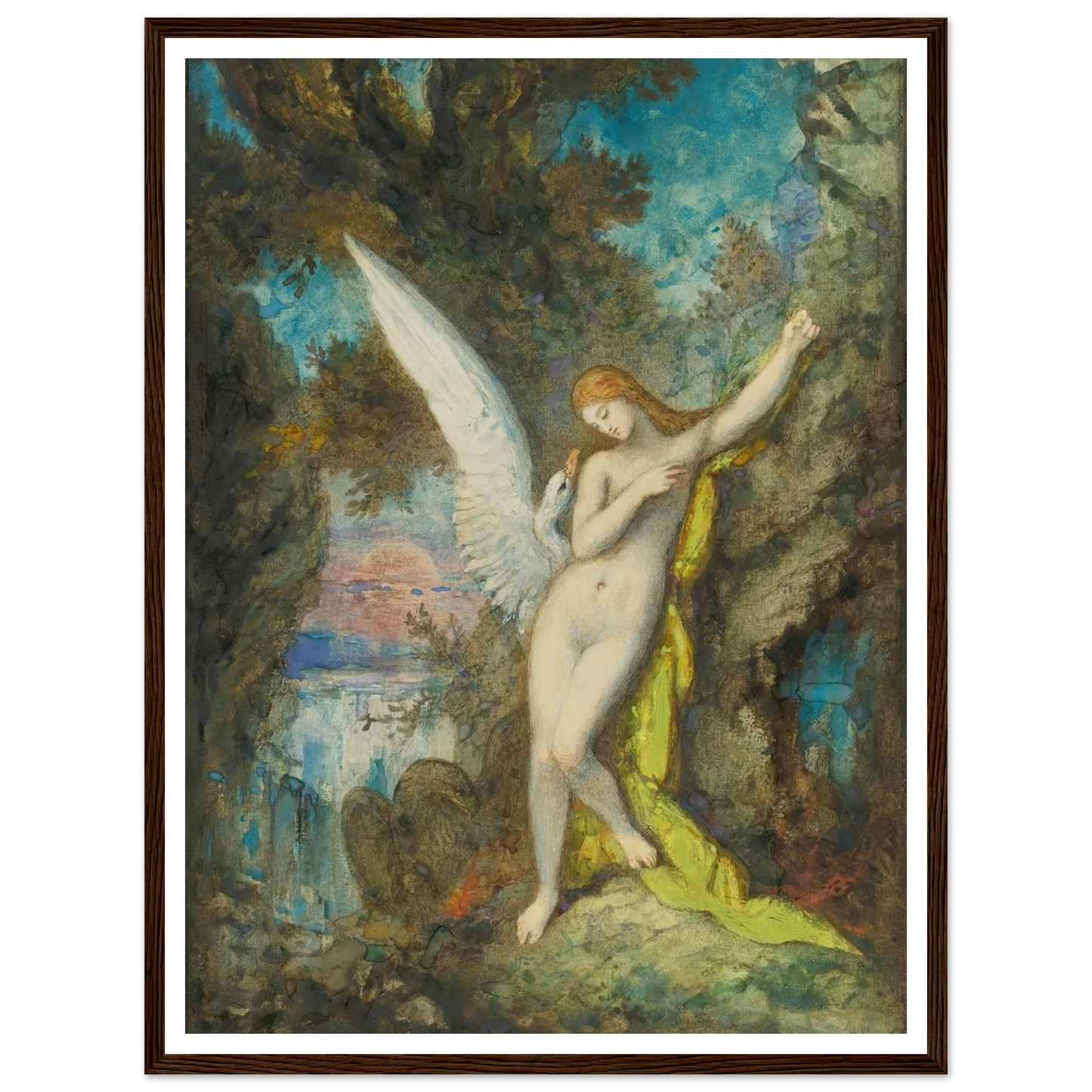 Leda Et Le Cygne Art Print | Gustave Moreau - Framed Poster - 30x40 cm / 12x16″ - Black frame