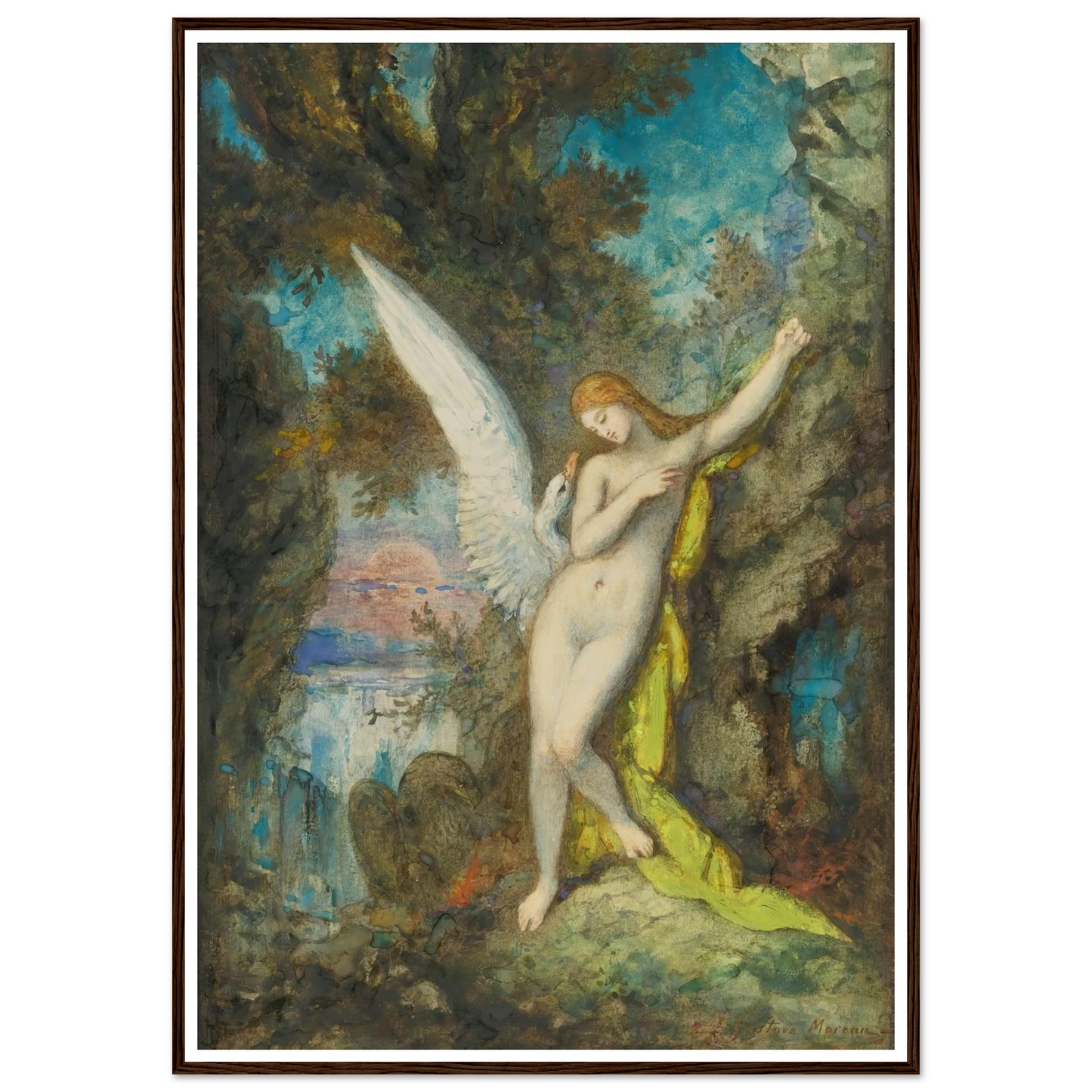 Leda Et Le Cygne Art Print | Gustave Moreau - Framed Poster - 30x40 cm / 12x16″ - Black frame