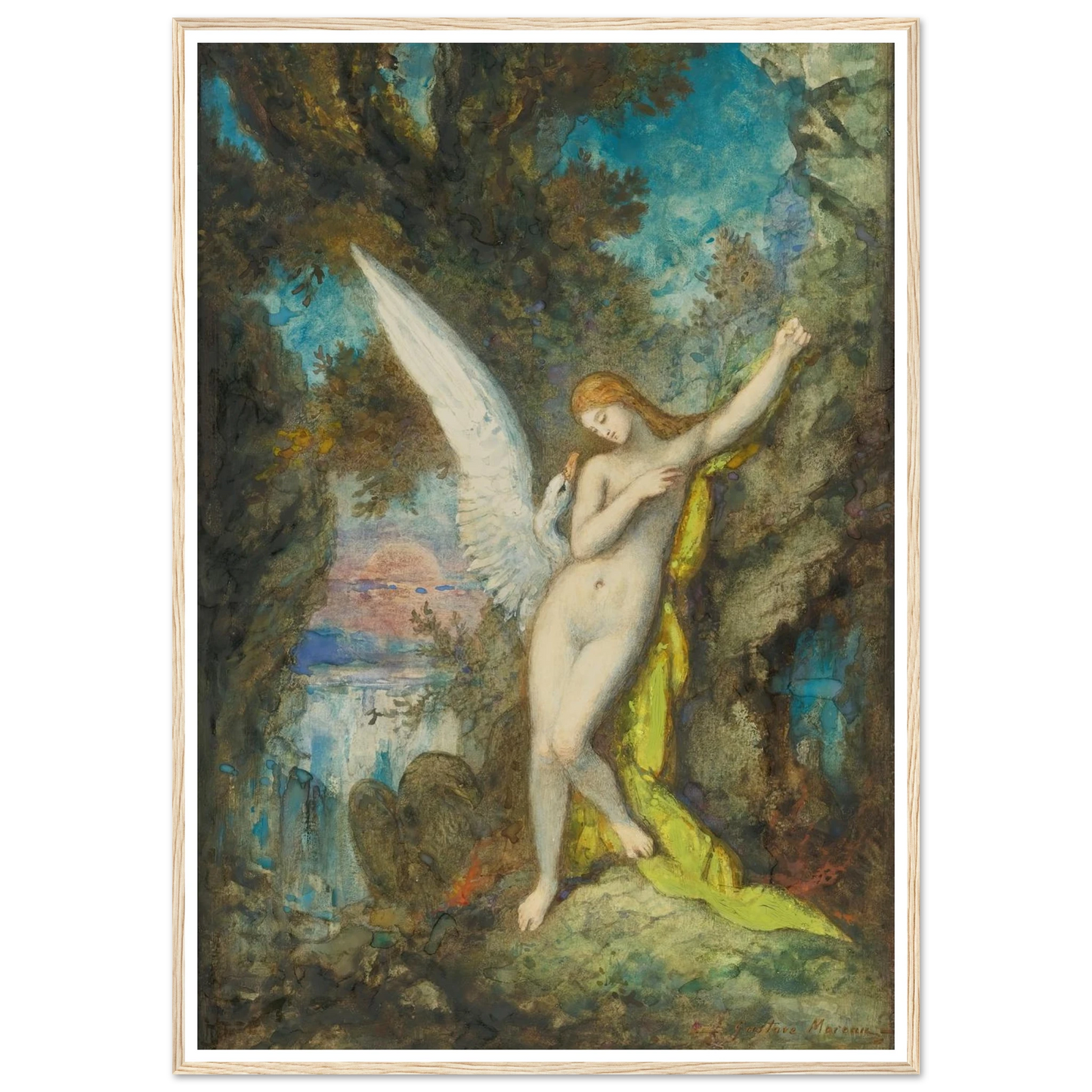 Leda Et Le Cygne Art Print | Gustave Moreau - Framed Poster - 30x40 cm / 12x16″ - Black frame