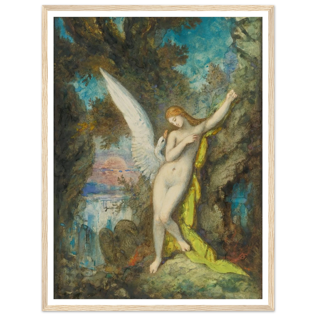 Leda Et Le Cygne Art Print | Gustave Moreau - Framed Poster - 30x40 cm / 12x16″ - Black frame