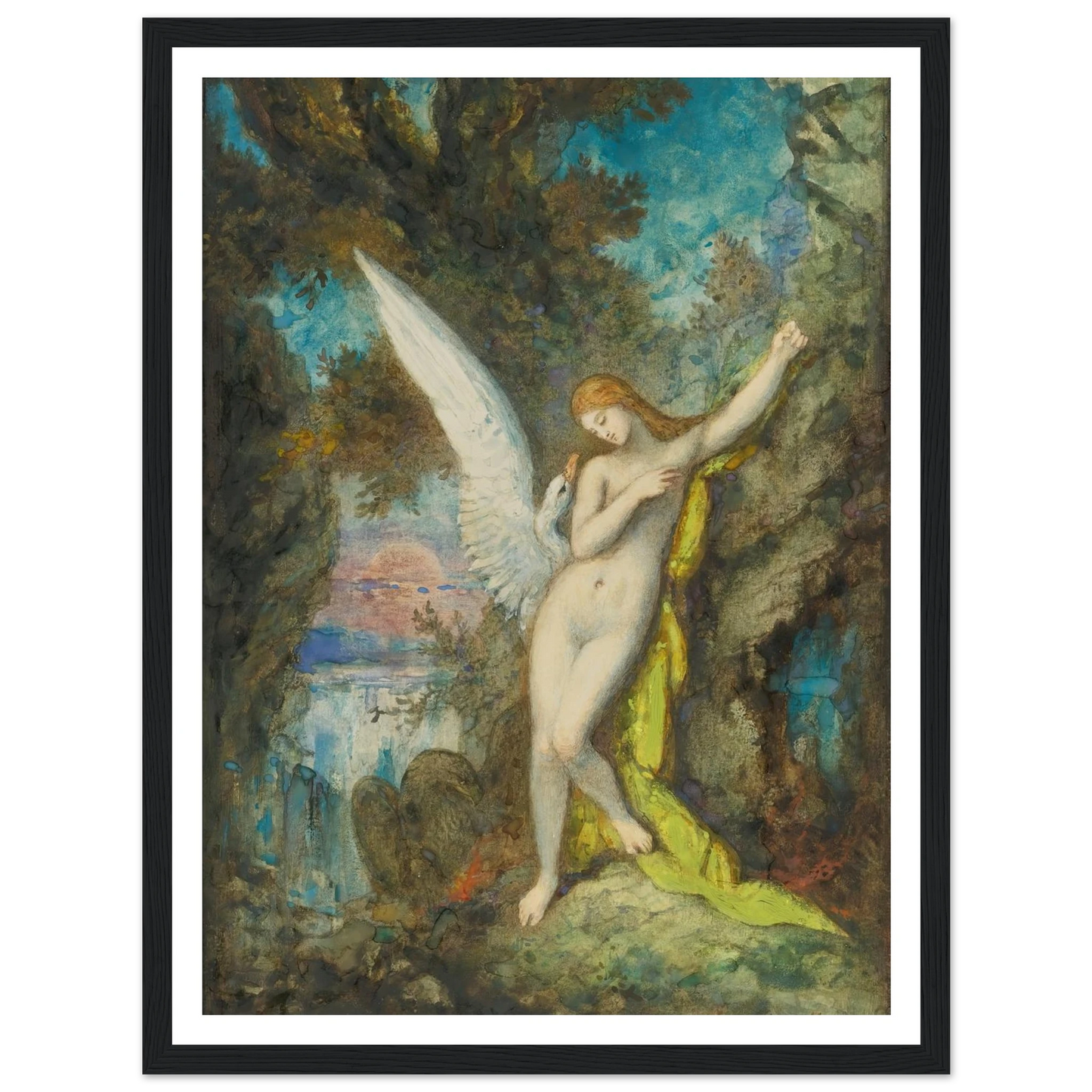 Leda Et Le Cygne Art Print | Gustave Moreau - Framed Poster - 30x40 cm / 12x16″ - Black frame