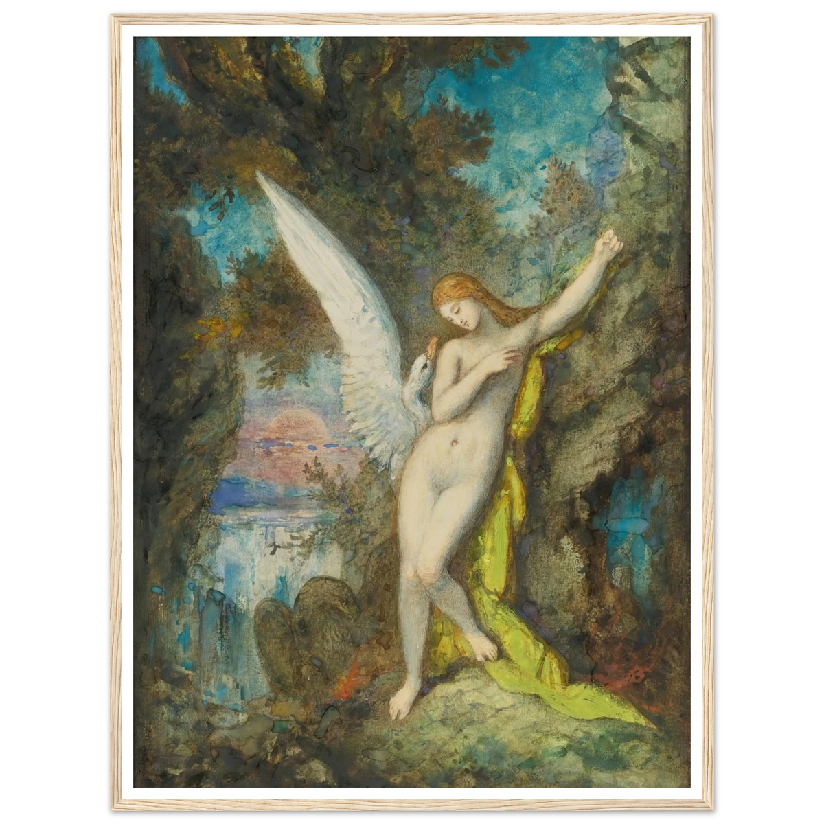 Leda Et Le Cygne Art Print | Gustave Moreau - Framed Poster - 30x40 cm / 12x16″ - Black frame