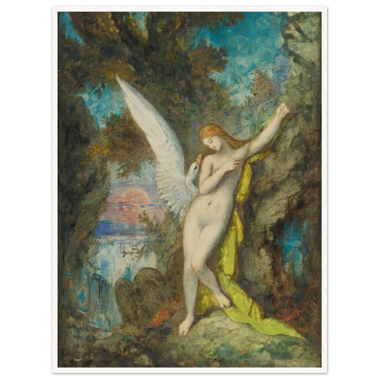 Leda Et Le Cygne Art Print | Gustave Moreau - Framed Poster - 30x40 cm / 12x16″ - Black frame