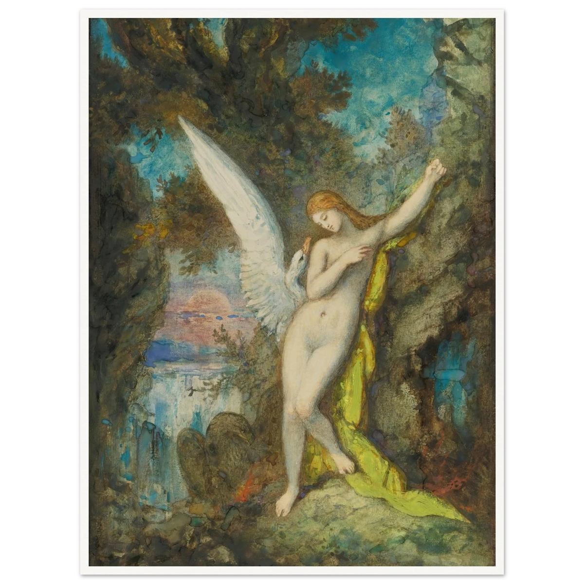 Leda Et Le Cygne Art Print | Gustave Moreau - Framed Poster - 30x40 cm / 12x16″ - Black frame