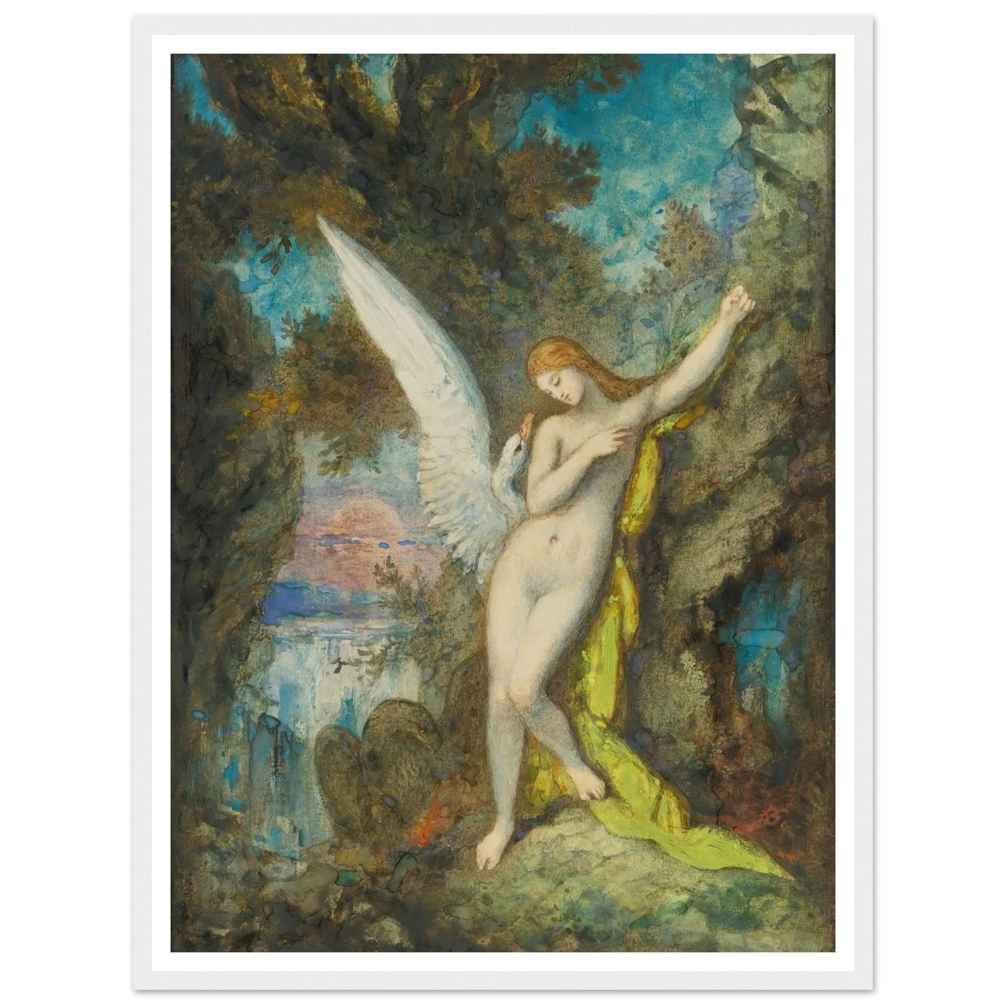 Leda Et Le Cygne Art Print | Gustave Moreau - Framed Poster - 30x40 cm / 12x16″ - Black frame