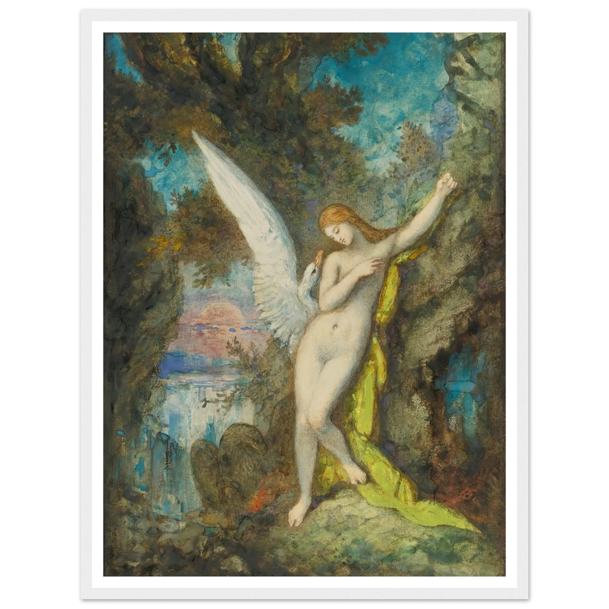 Leda Et Le Cygne Art Print | Gustave Moreau - Framed Poster - 30x40 cm / 12x16″ - Black frame
