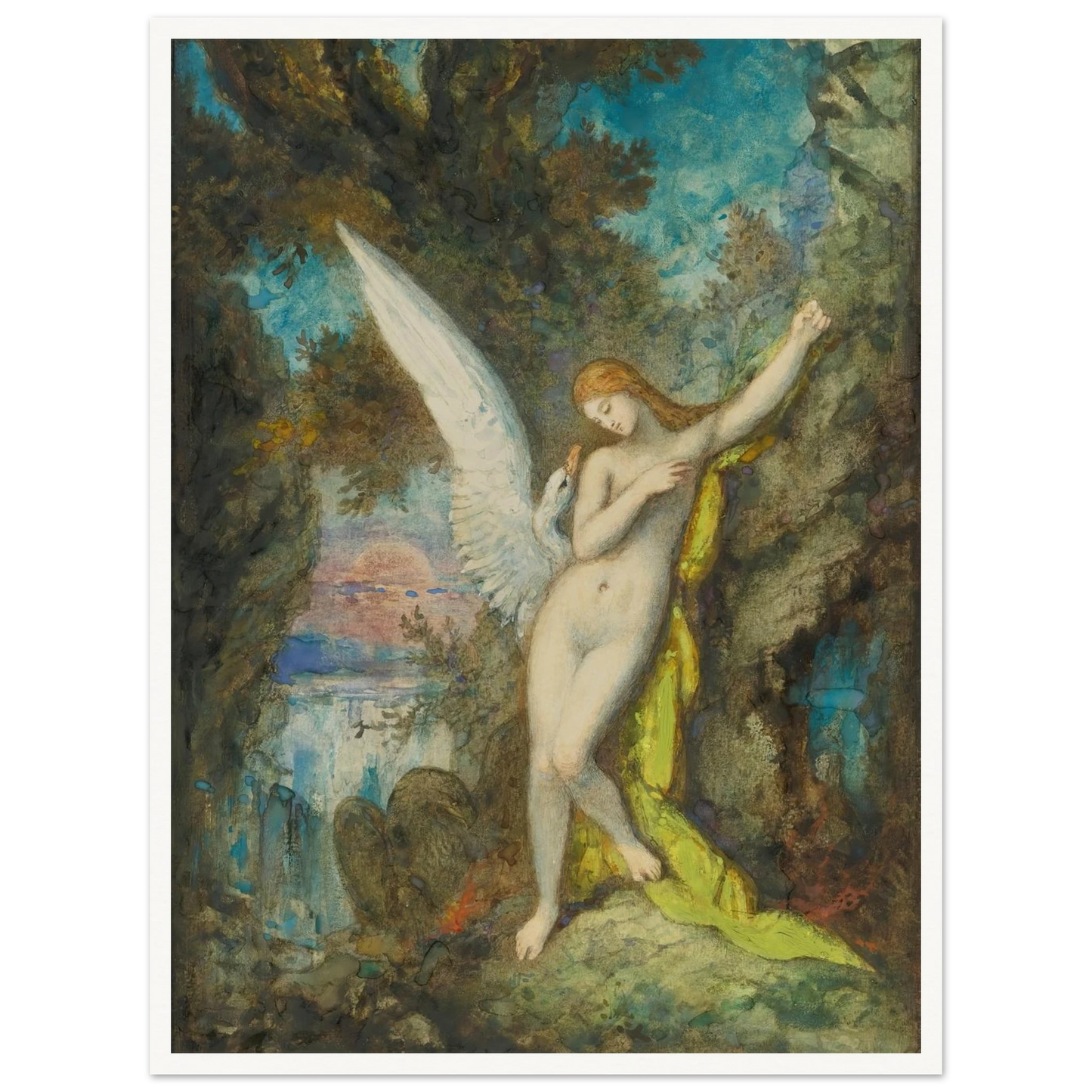 Leda Et Le Cygne Art Print | Gustave Moreau - Framed Poster - 30x40 cm / 12x16″ - Black frame