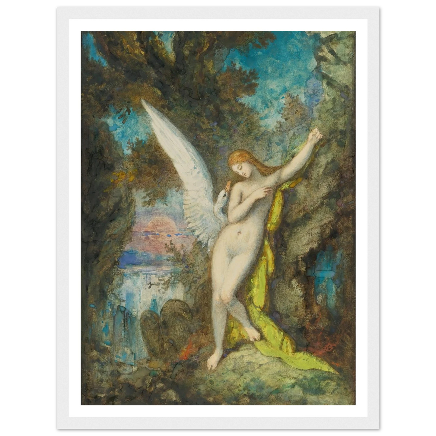 Leda Et Le Cygne Art Print | Gustave Moreau - Framed Poster - 30x40 cm / 12x16″ - Black frame
