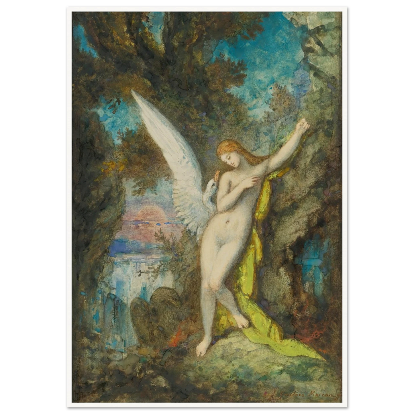 Leda Et Le Cygne Art Print | Gustave Moreau - Framed Poster - 30x40 cm / 12x16″ - Black frame