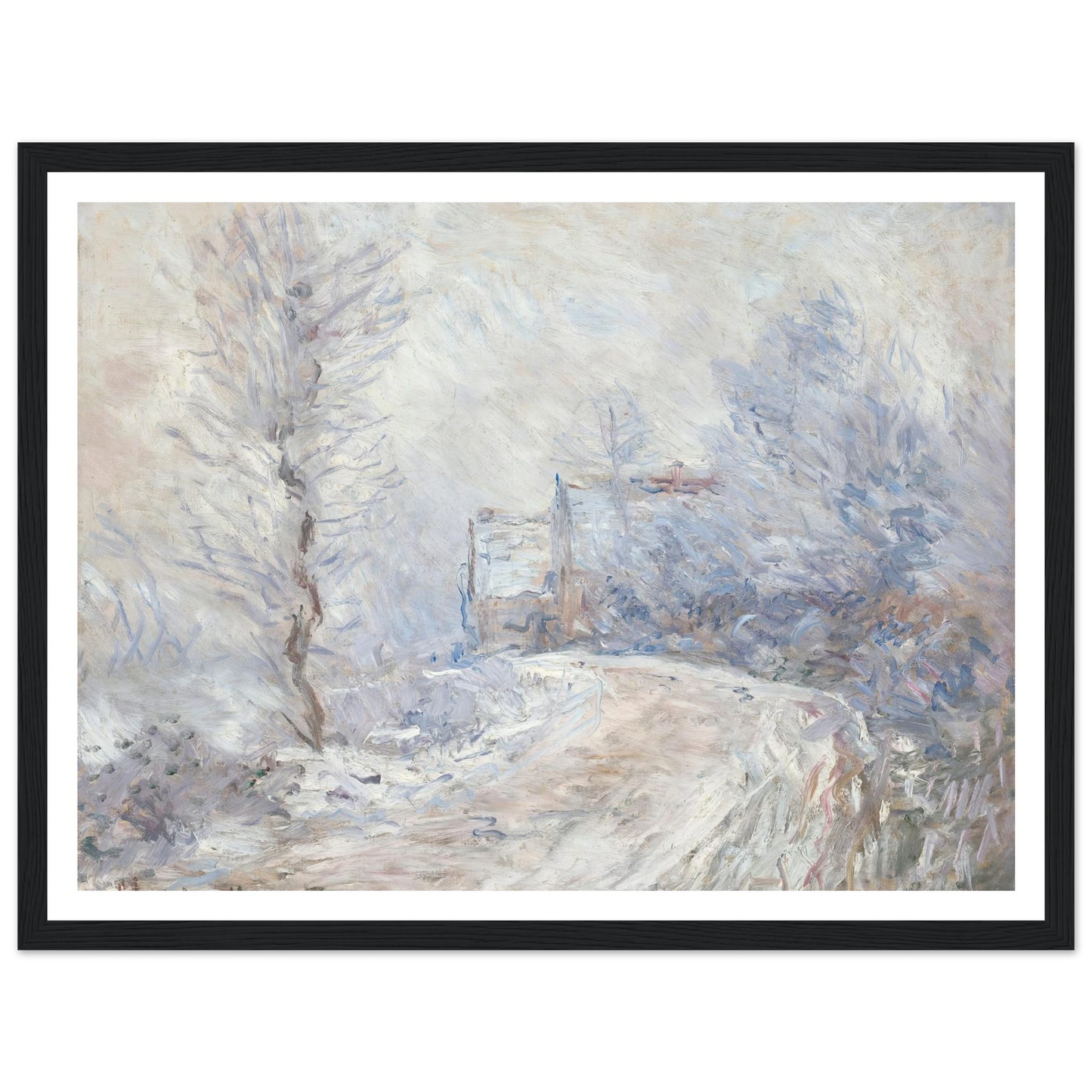 L’entrée de Giverny sous la neige (1885) Art Print | Claude Monet - Framed Poster - 30x40 cm / 12x16″ - Black frame