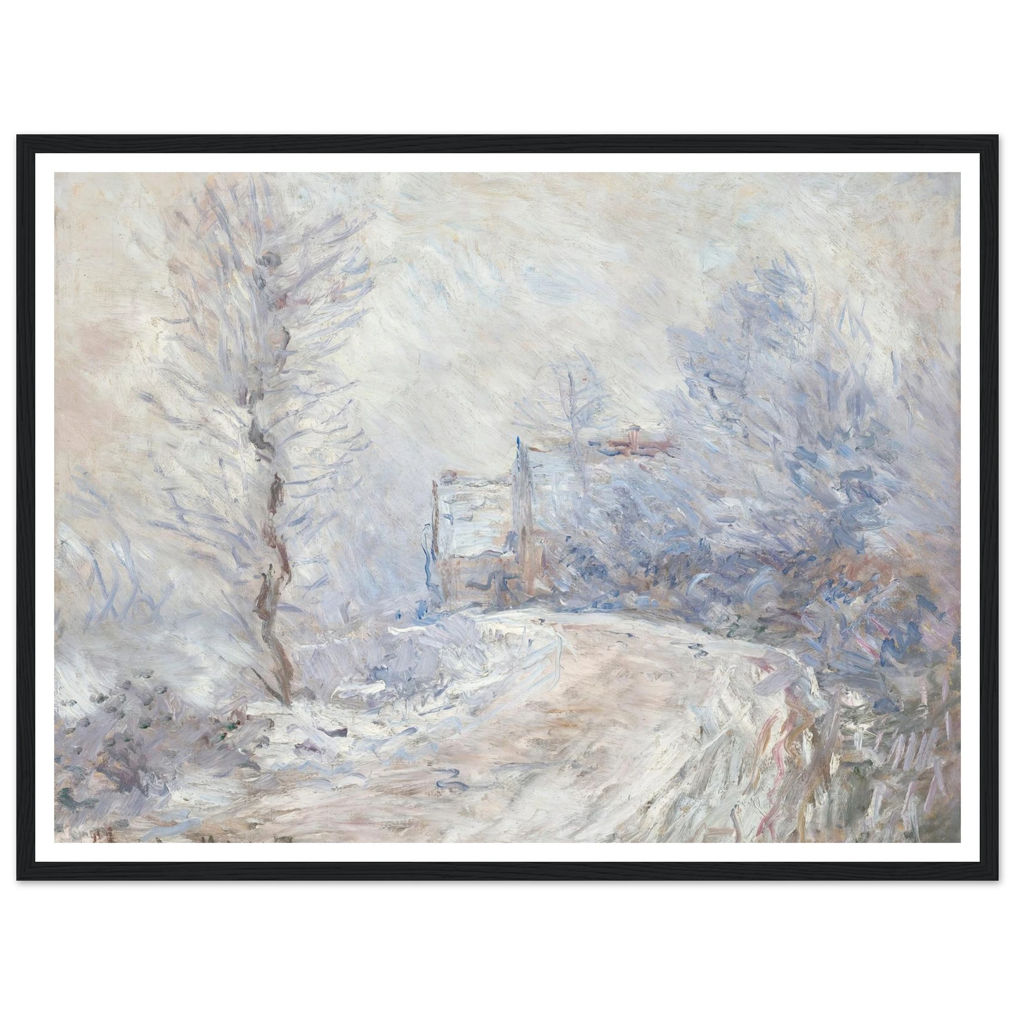 L’entrée de Giverny sous la neige (1885) Art Print | Claude Monet - Framed Poster - 30x40 cm / 12x16″ - Black frame