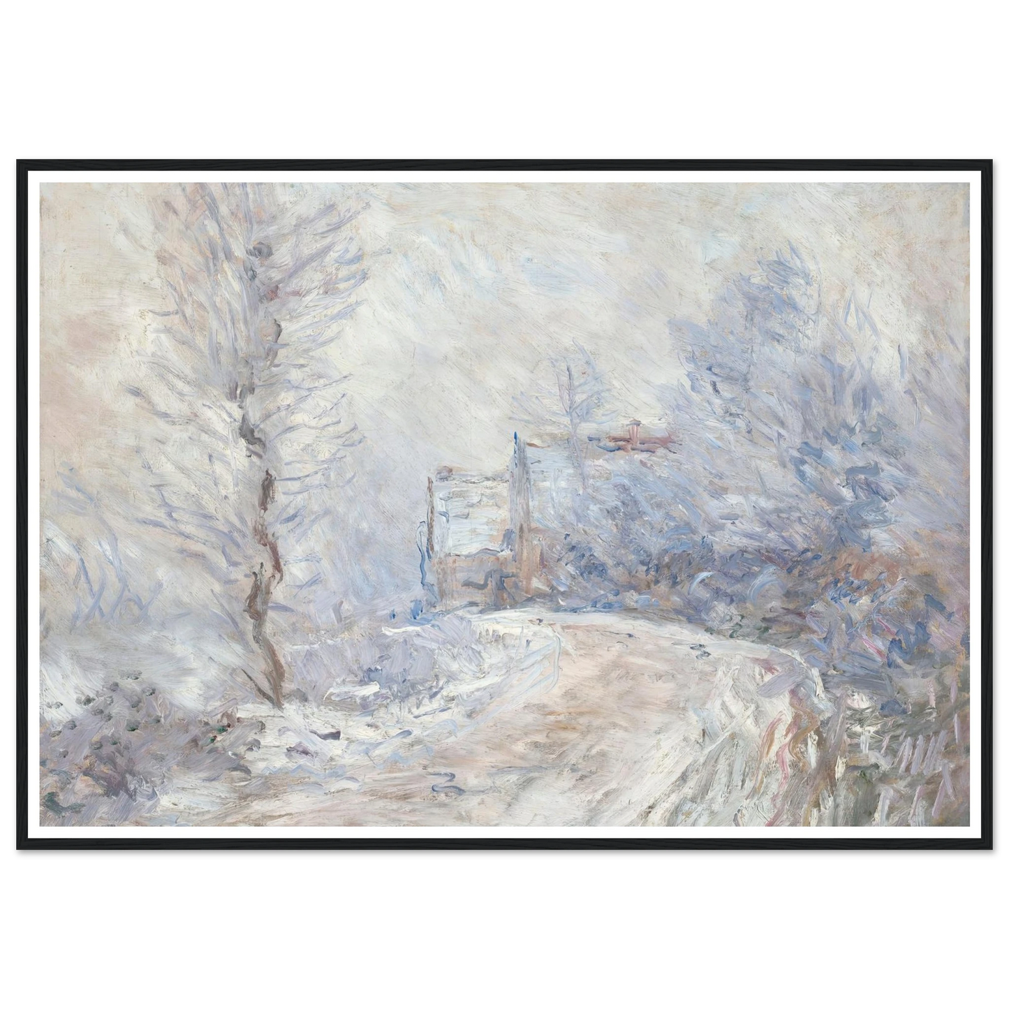 L’entrée de Giverny sous la neige (1885) Art Print | Claude Monet - Framed Poster - 30x40 cm / 12x16″ - Black frame