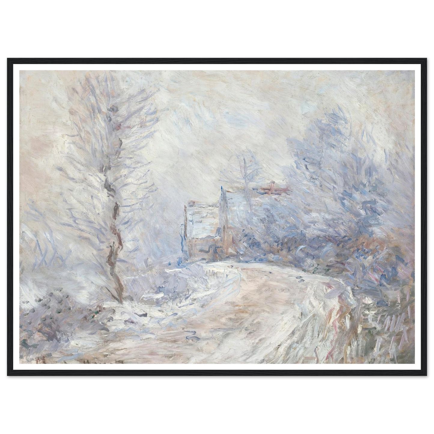 L’entrée de Giverny sous la neige (1885) Art Print | Claude Monet - Framed Poster - 30x40 cm / 12x16″ - Black frame