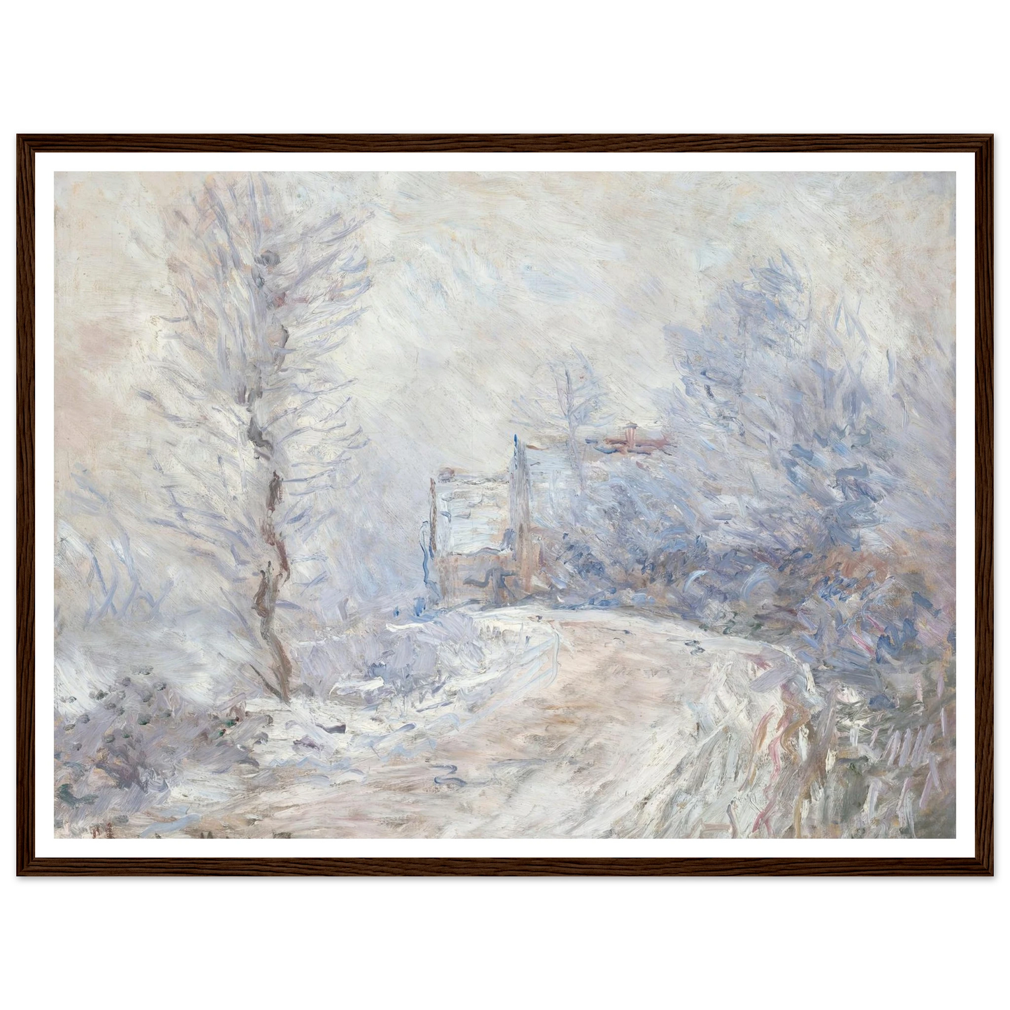 L’entrée de Giverny sous la neige (1885) Art Print | Claude Monet - Framed Poster - 30x40 cm / 12x16″ - Black frame