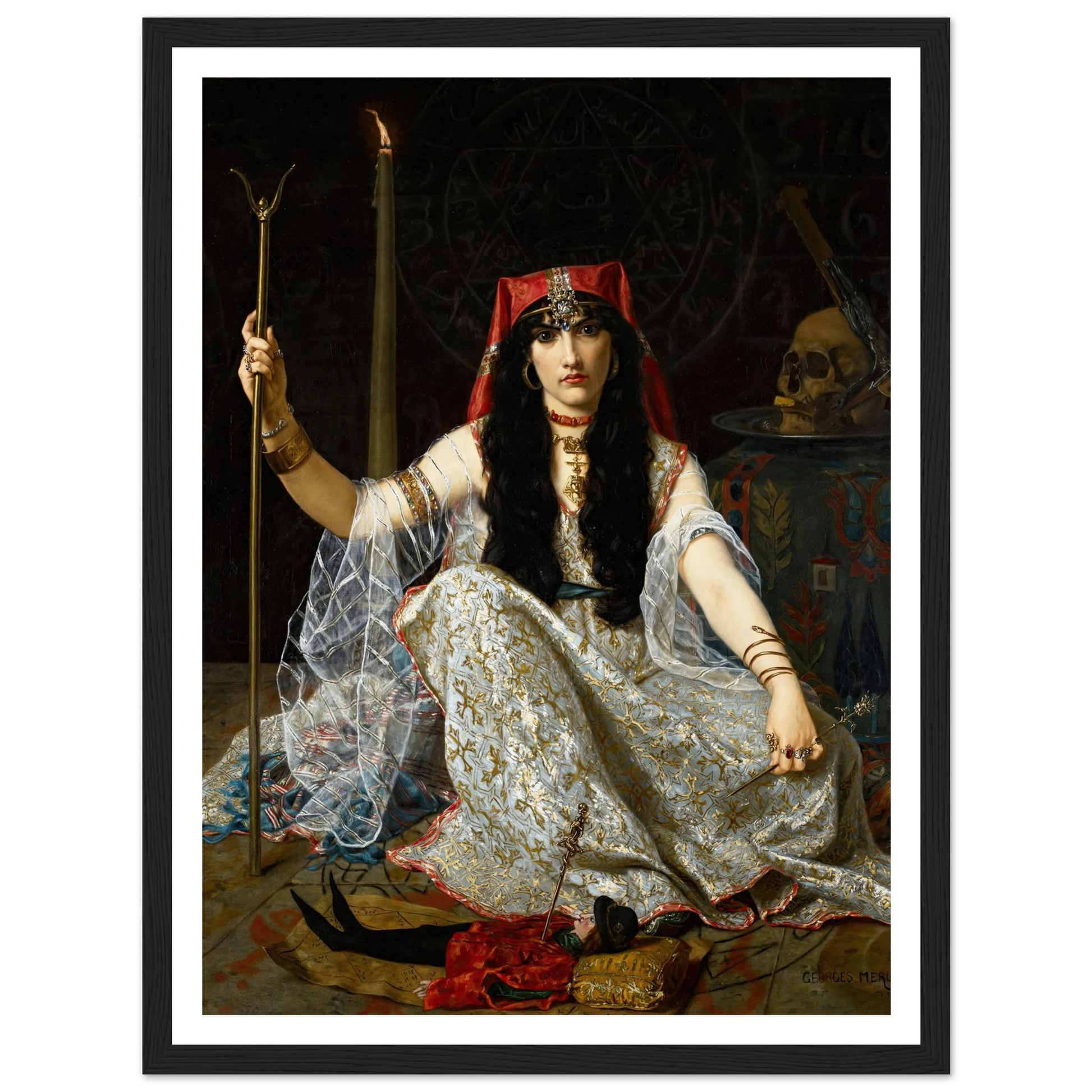 L’Envoûteuse (The Sorceress) (1883) Art Print | Hugues Merle - Framed Poster - 30x40 cm / 12x16″ - Black frame