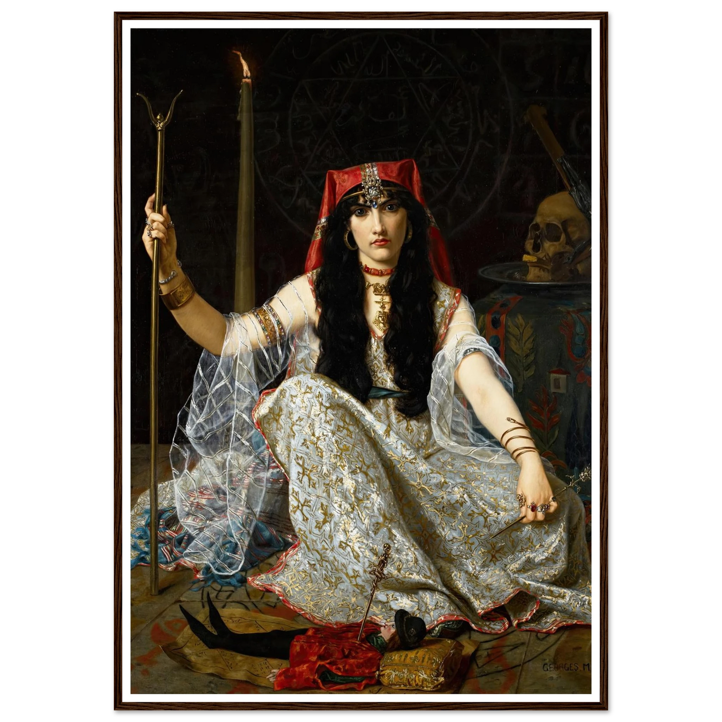 L’Envoûteuse (The Sorceress) (1883) Art Print | Hugues Merle - Framed Poster - 30x40 cm / 12x16″ - Black frame
