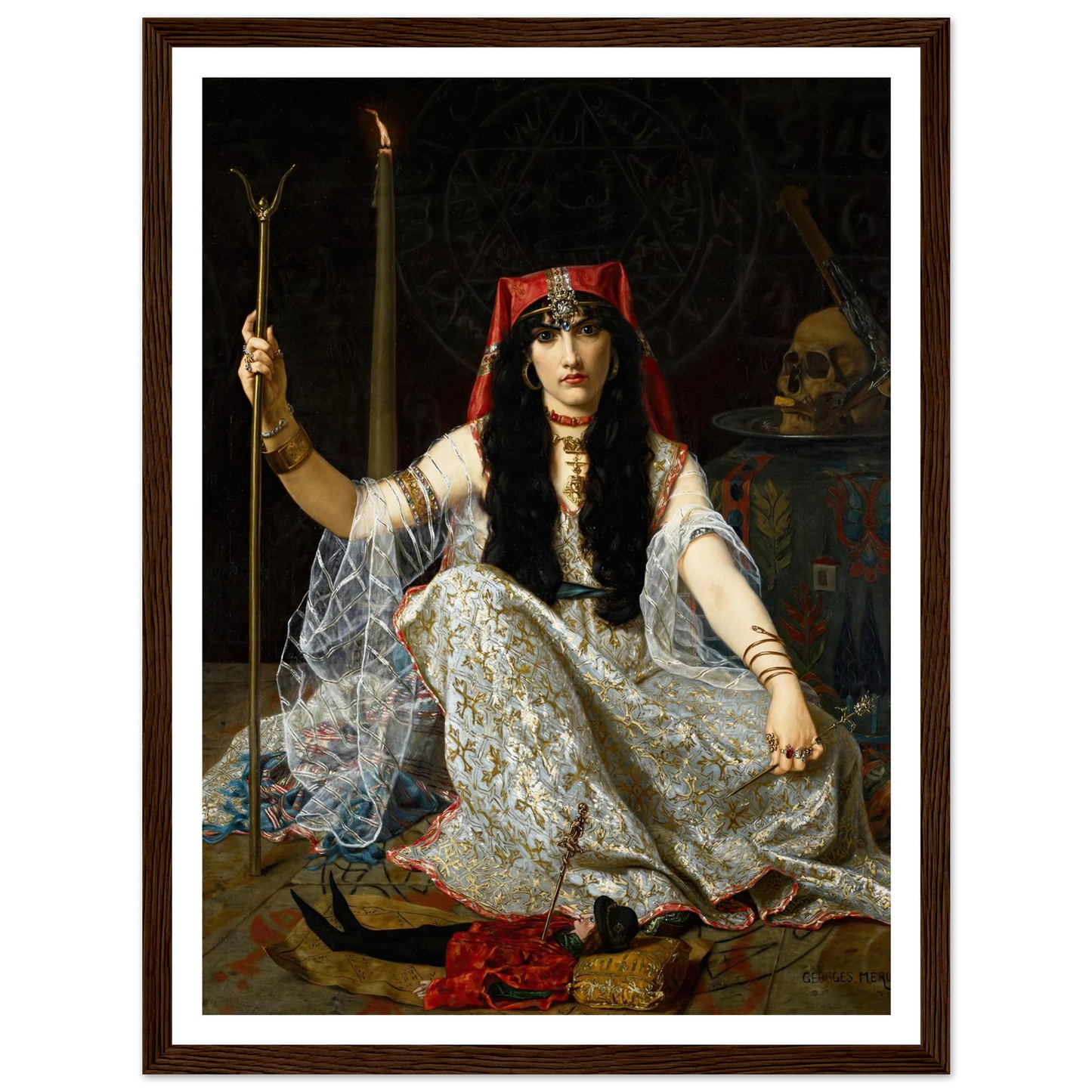 L’Envoûteuse (The Sorceress) (1883) Art Print | Hugues Merle - Framed Poster - 30x40 cm / 12x16″ - Black frame
