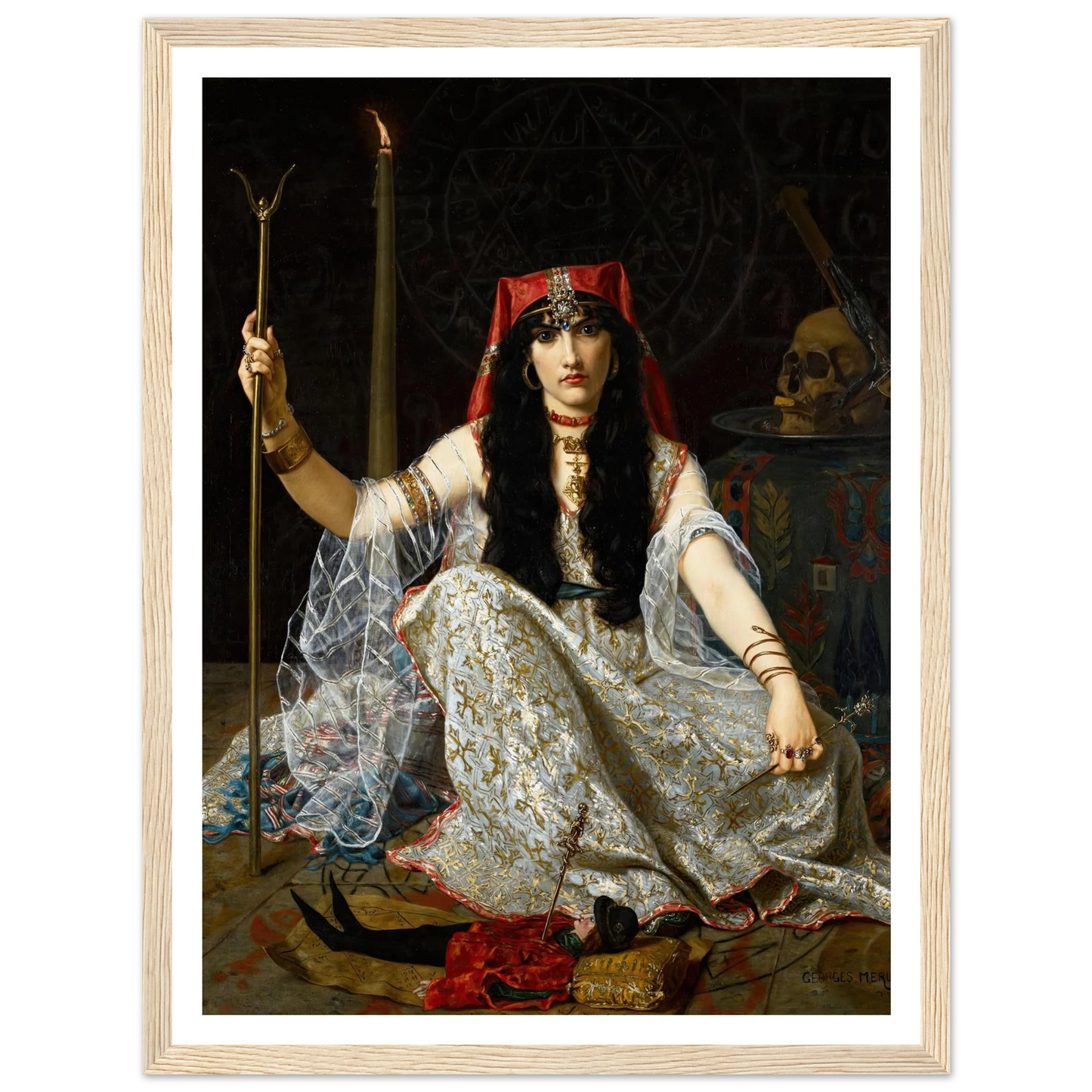 L’Envoûteuse (The Sorceress) (1883) Art Print | Hugues Merle - Framed Poster - 30x40 cm / 12x16″ - Black frame