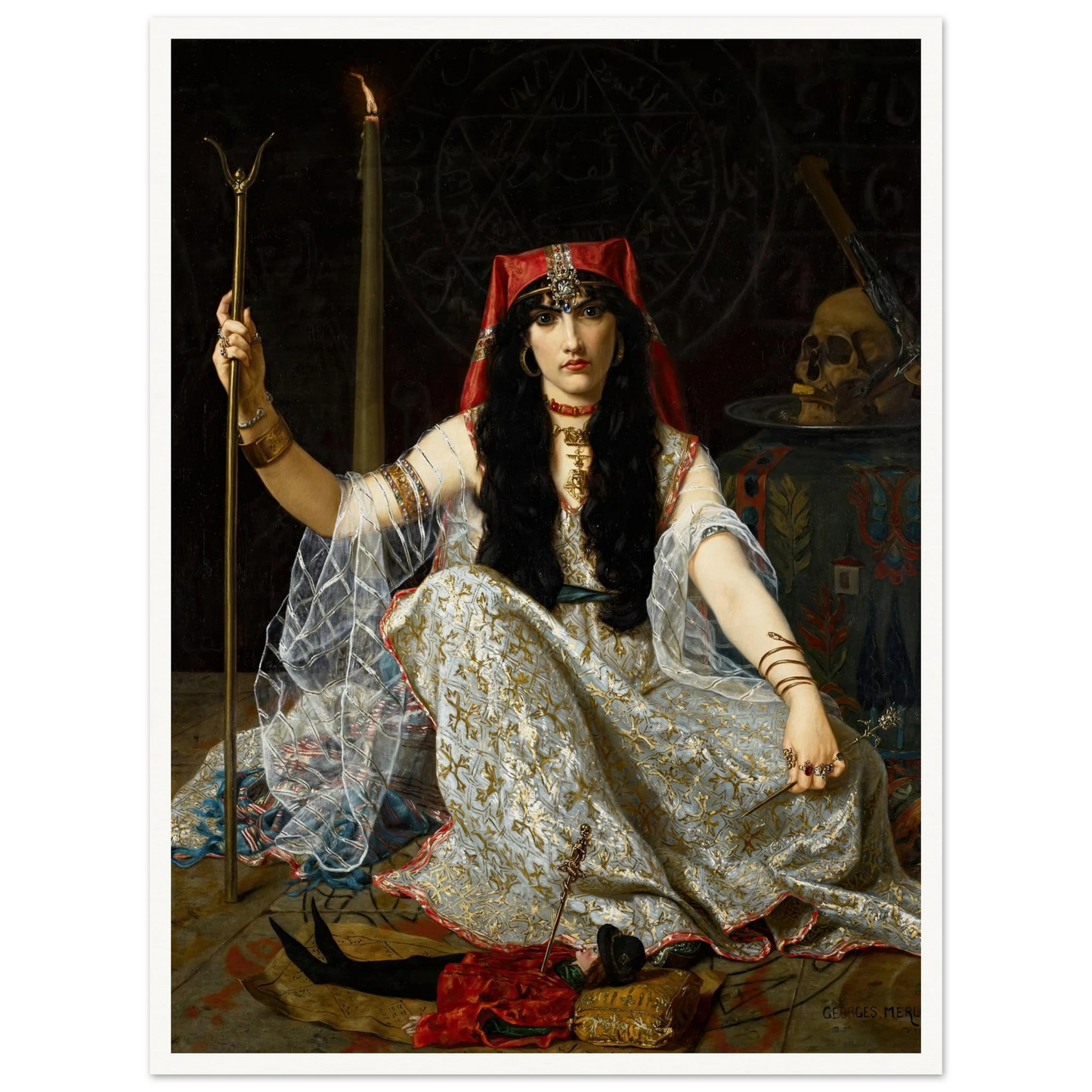 L’Envoûteuse (The Sorceress) (1883) Art Print | Hugues Merle - Framed Poster - 30x40 cm / 12x16″ - Black frame