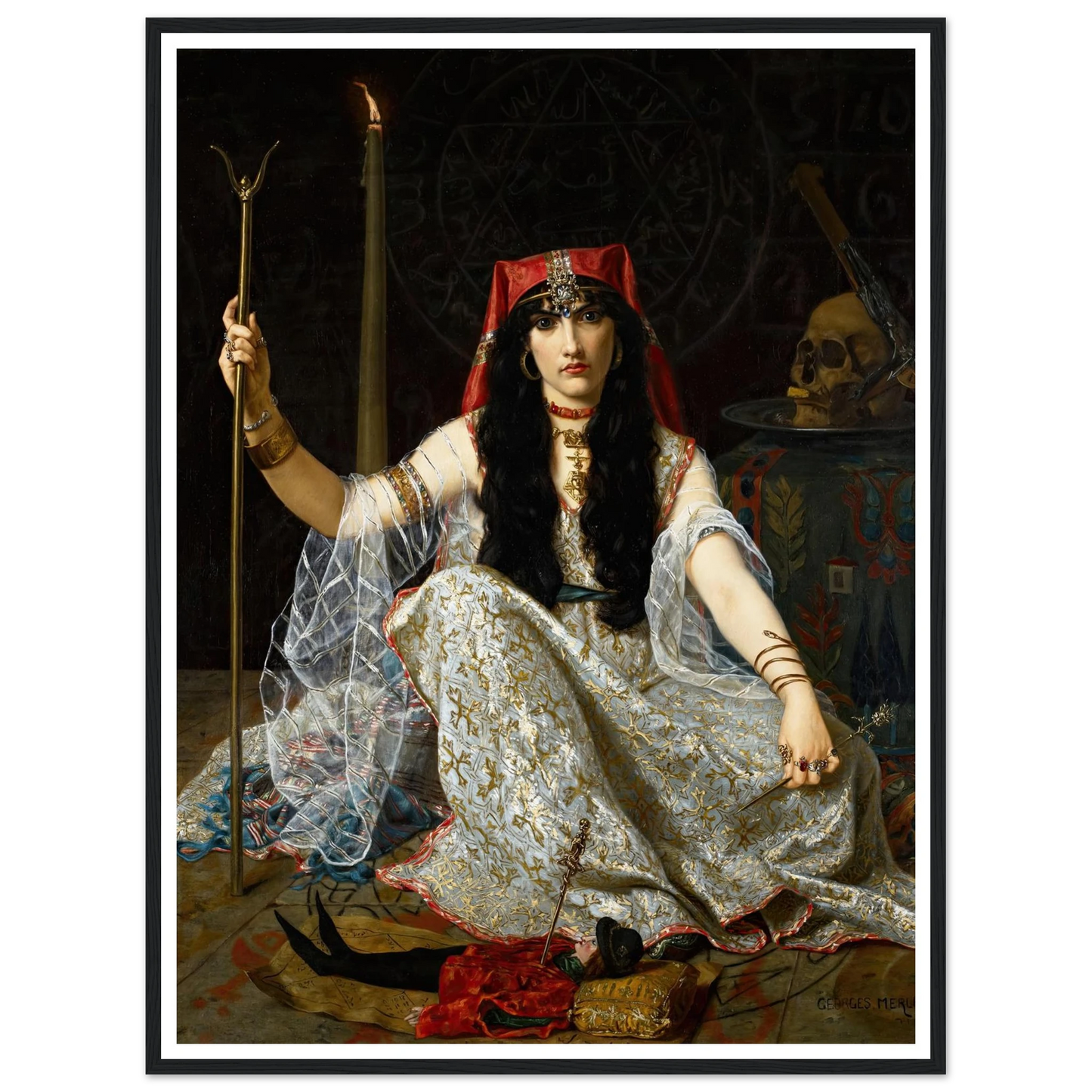 L’Envoûteuse (The Sorceress) (1883) Art Print | Hugues Merle - Framed Poster - 30x40 cm / 12x16″ - Black frame