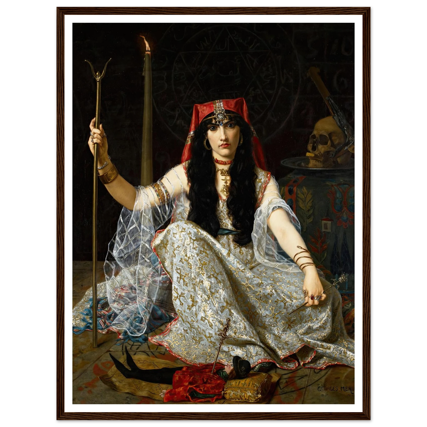 L’Envoûteuse (The Sorceress) (1883) Art Print | Hugues Merle - Framed Poster - 30x40 cm / 12x16″ - Black frame