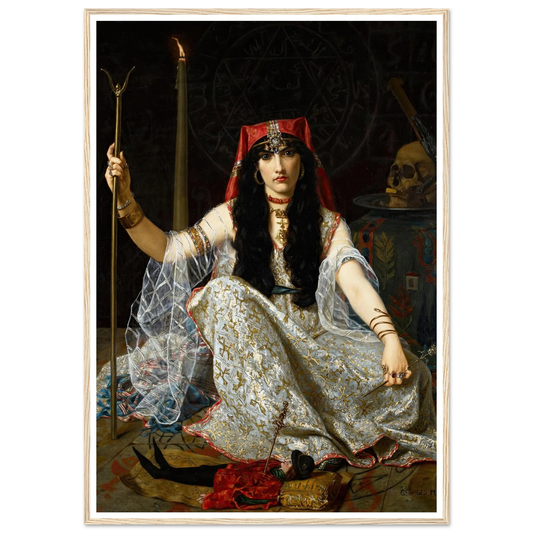 L’Envoûteuse (The Sorceress) (1883) Art Print | Hugues Merle - Framed Poster - 30x40 cm / 12x16″ - Black frame