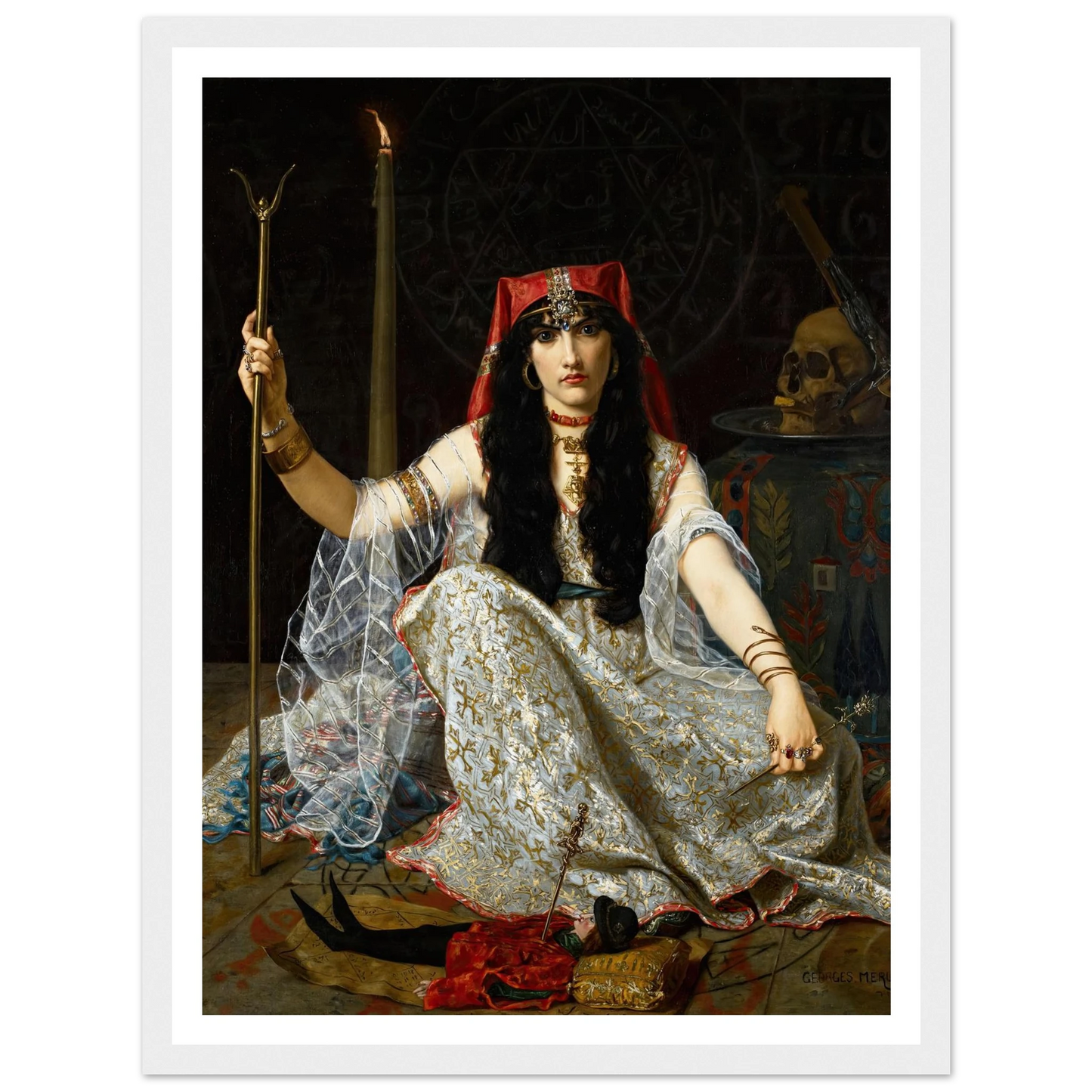 L’Envoûteuse (The Sorceress) (1883) Art Print | Hugues Merle - Framed Poster - 30x40 cm / 12x16″ - Black frame