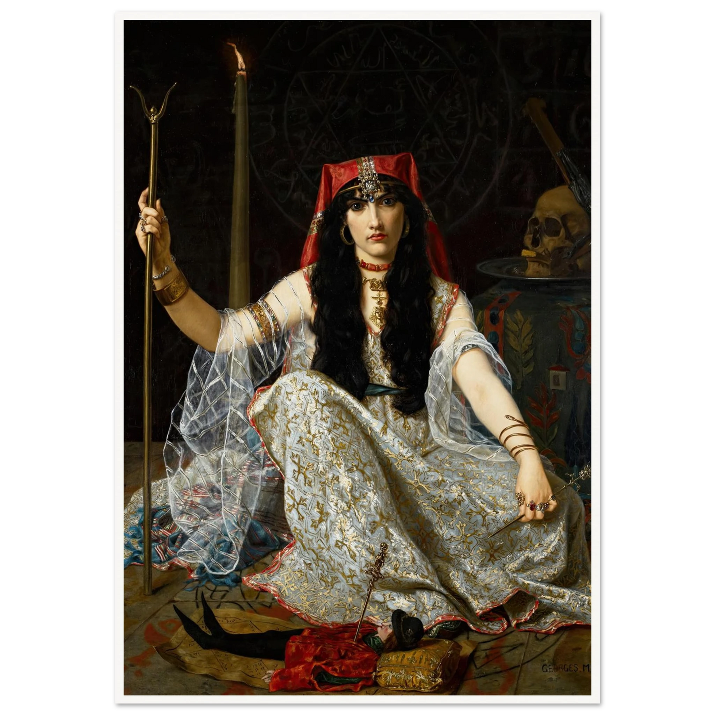 L’Envoûteuse (The Sorceress) (1883) Art Print | Hugues Merle - Framed Poster - 30x40 cm / 12x16″ - Black frame