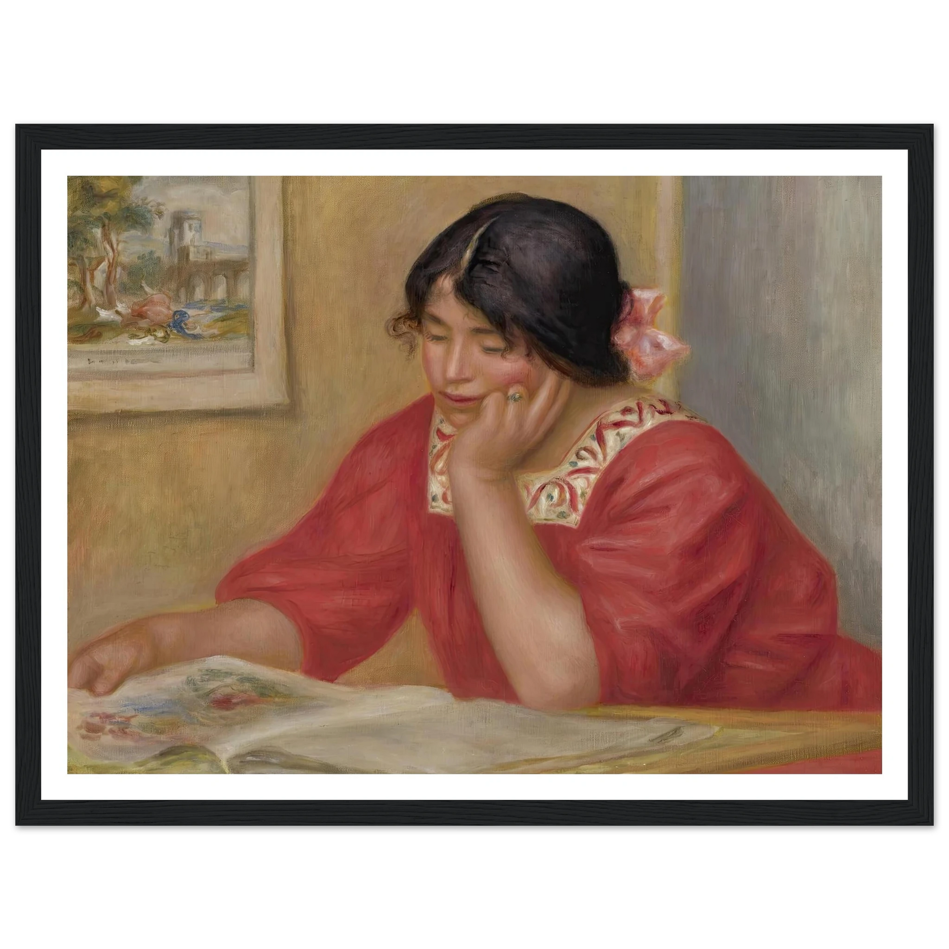 Léontine Lisant Art Print | Pierre Auguste Renoir - Framed Poster - 30x40 cm / 12x16″ - Black frame