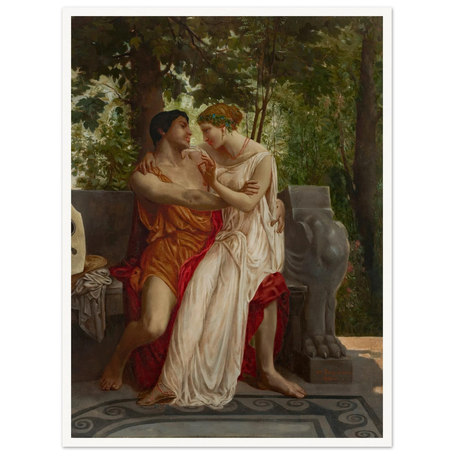 Les amoureux (1850) Art Print | William Bouguereau - Framed Poster - 30x40 cm / 12x16″ - Black frame
