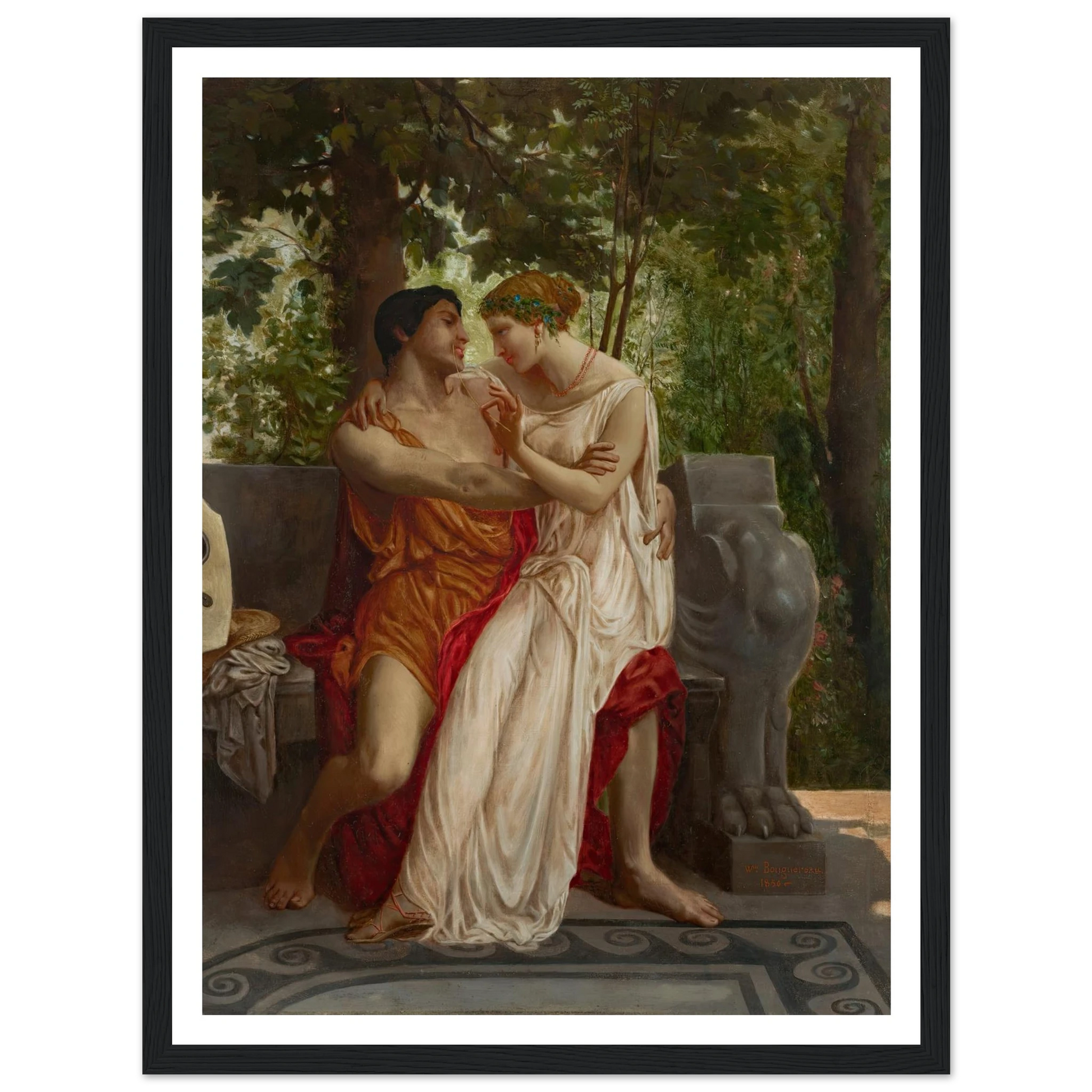 Les amoureux (1850) Art Print | William Bouguereau - Framed Poster - 30x40 cm / 12x16″ - Black frame
