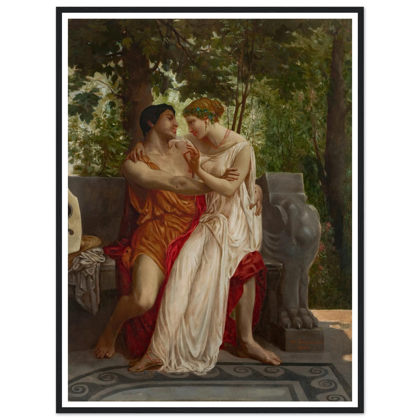 Les amoureux (1850) Art Print | William Bouguereau - Framed Poster - 30x40 cm / 12x16″ - Black frame
