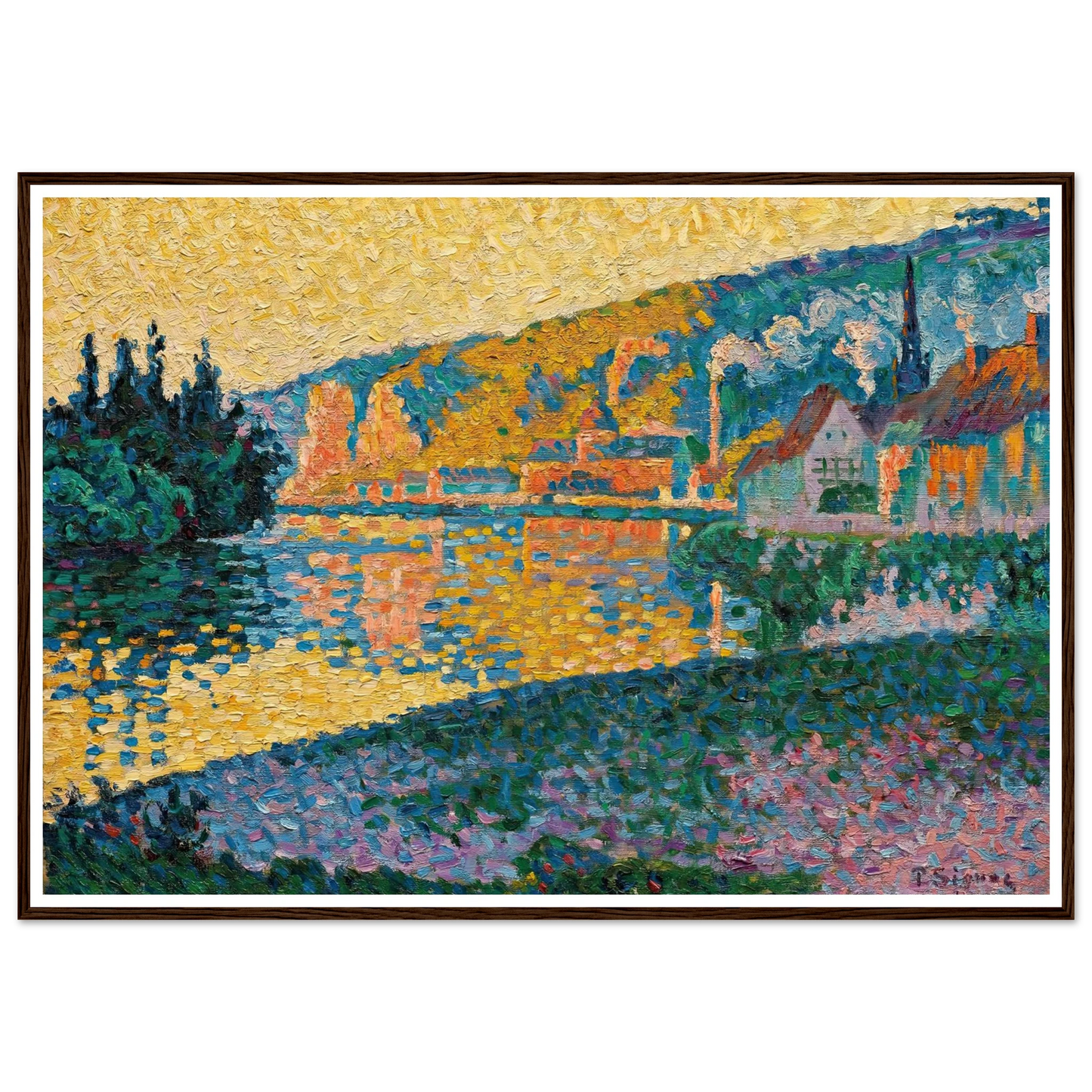 Les Andelys. Soleil couchant (1898) Art Print | Paul Signac - Framed Poster - 30x40 cm / 12x16″ - Black frame