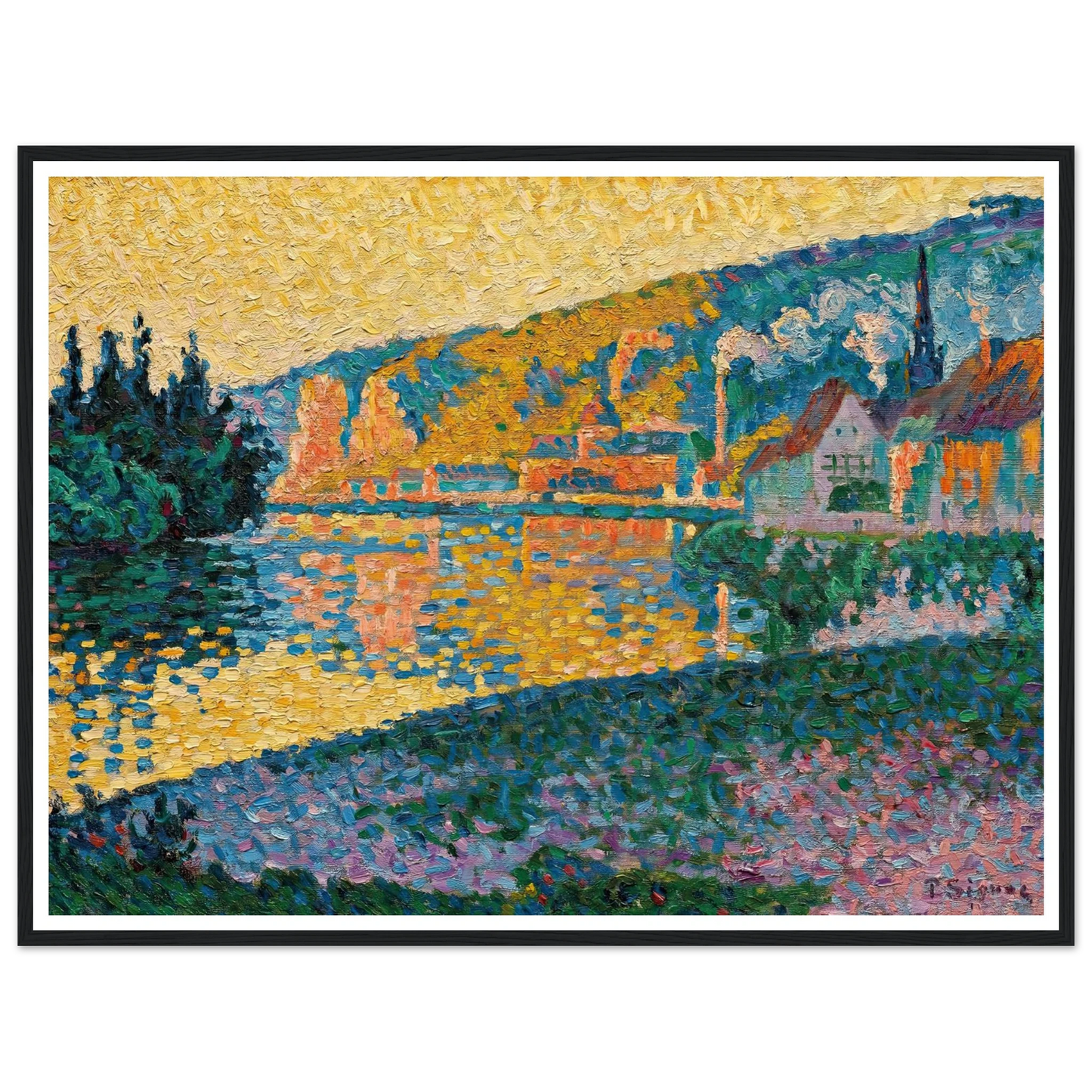 Les Andelys. Soleil couchant (1898) Art Print | Paul Signac - Framed Poster - 30x40 cm / 12x16″ - Black frame