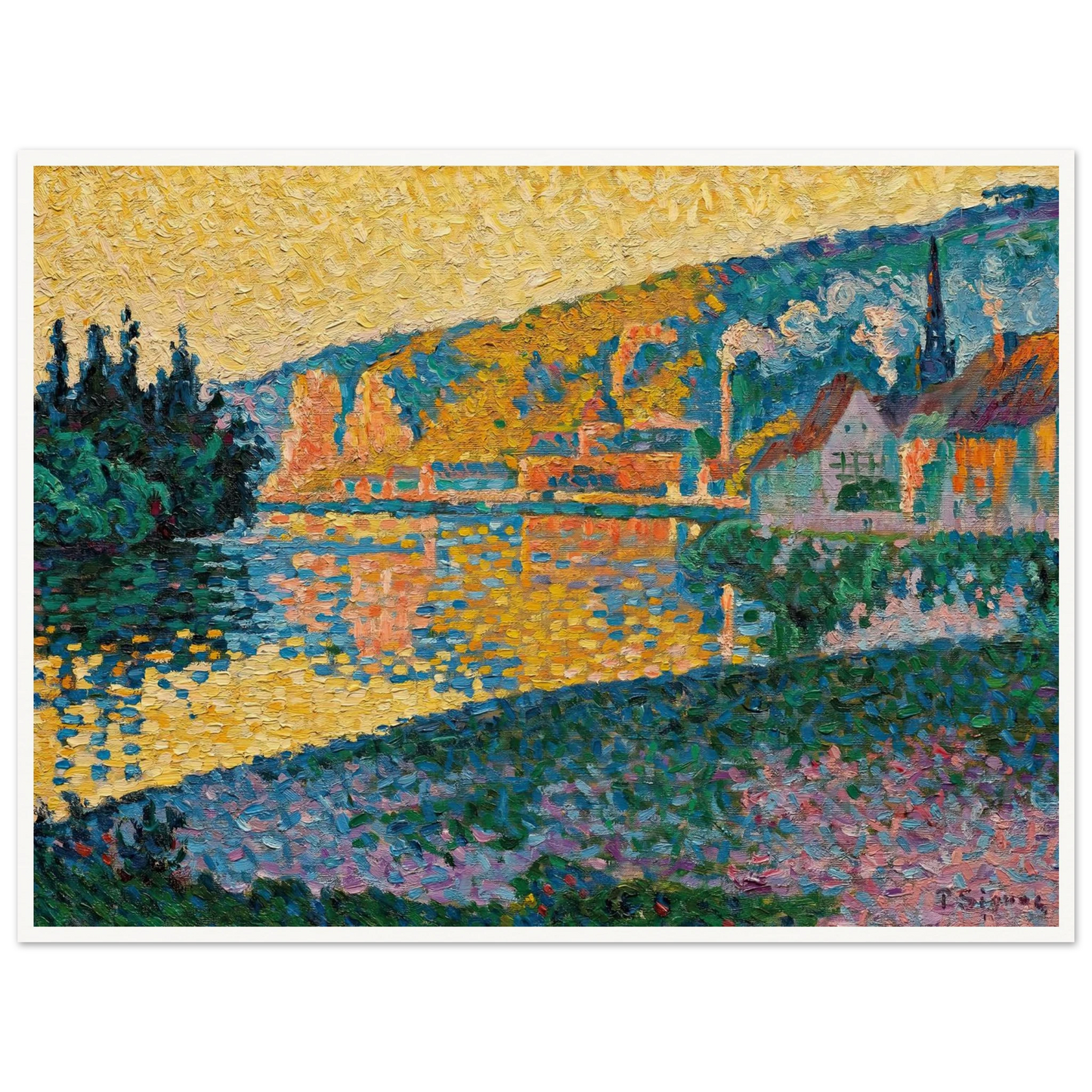 Les Andelys. Soleil couchant (1898) Art Print | Paul Signac - Framed Poster - 30x40 cm / 12x16″ - Black frame