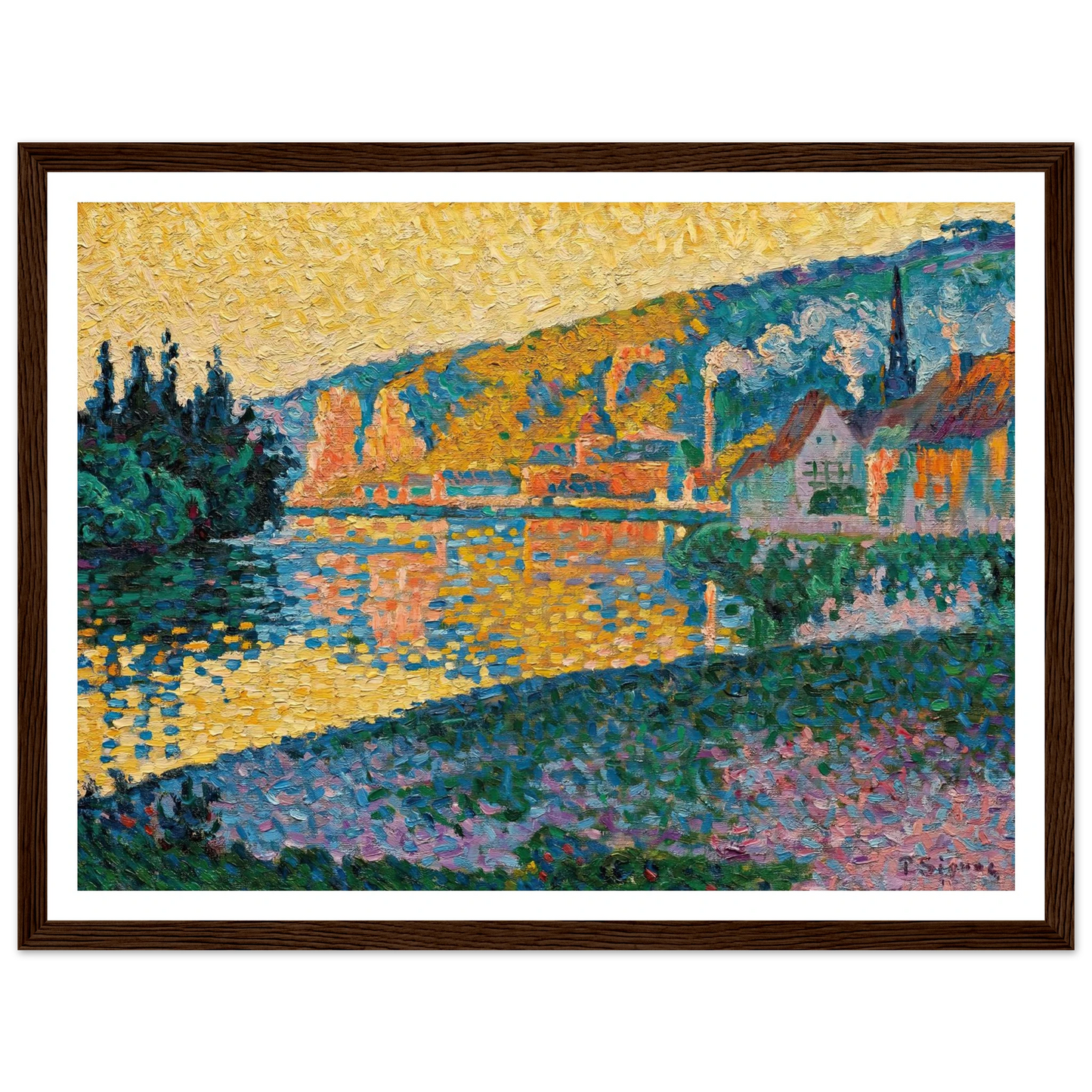 Les Andelys. Soleil couchant (1898) Art Print | Paul Signac - Framed Poster - 30x40 cm / 12x16″ - Black frame