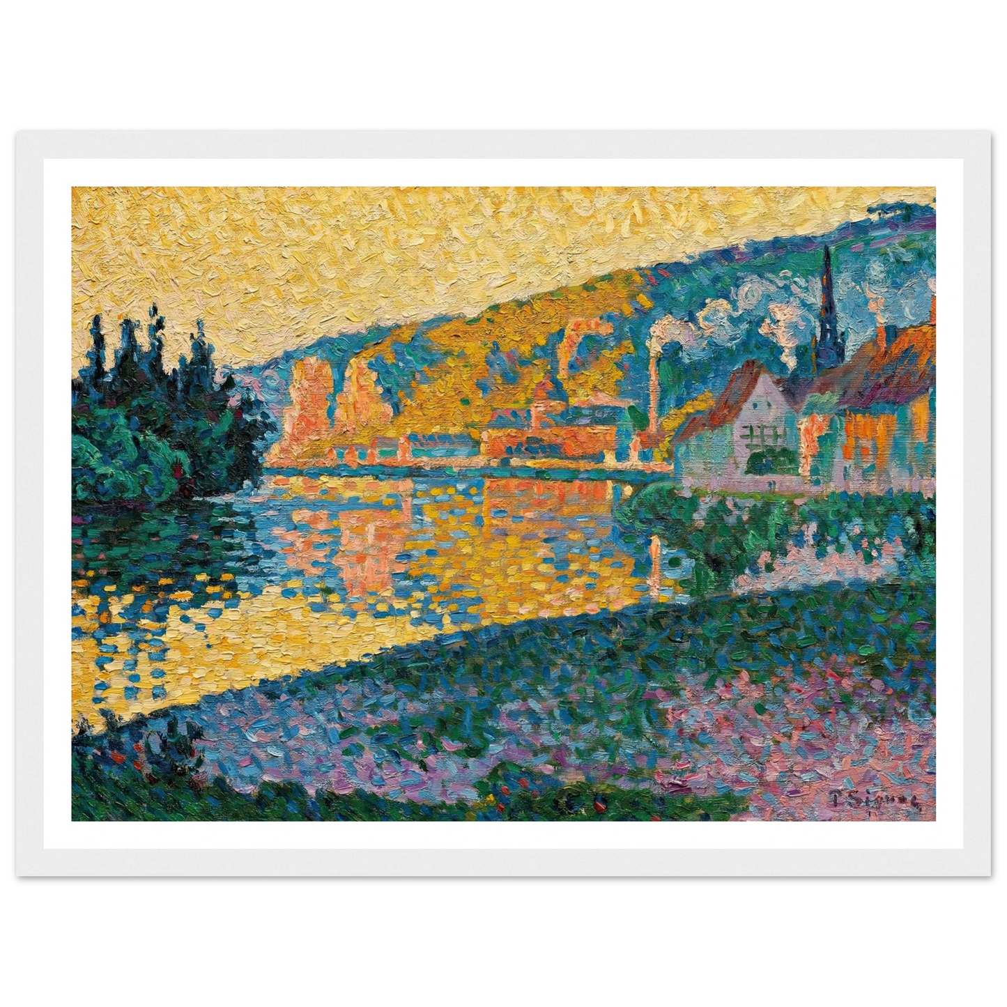 Les Andelys. Soleil couchant (1898) Art Print | Paul Signac - Framed Poster - 30x40 cm / 12x16″ - Black frame
