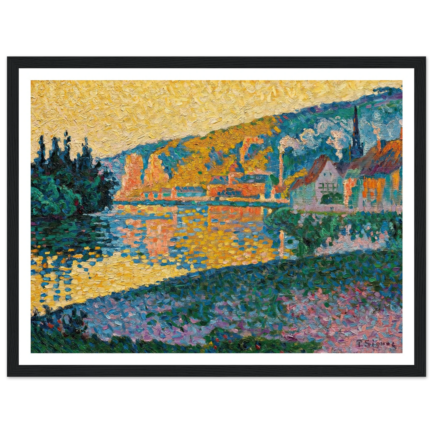 Les Andelys. Soleil couchant (1898) Art Print | Paul Signac - Framed Poster - 30x40 cm / 12x16″ - Black frame