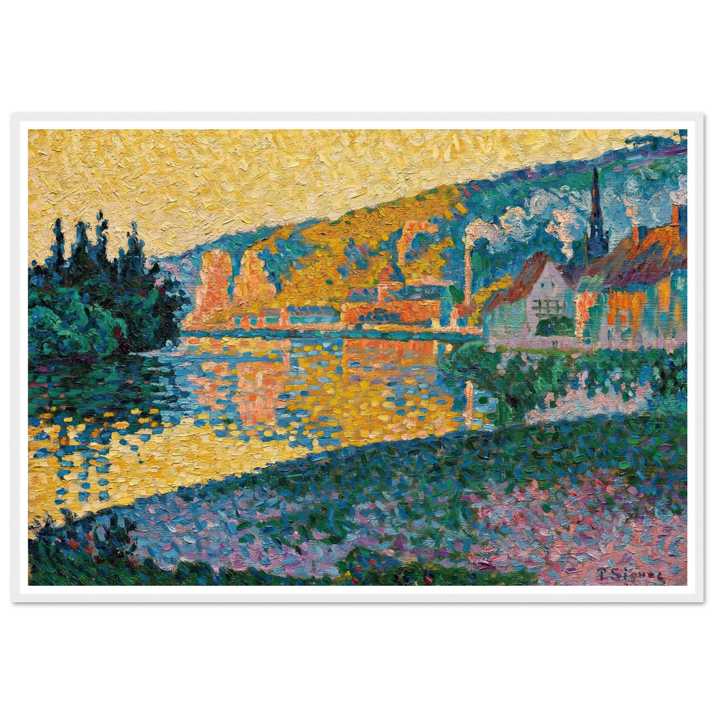 Les Andelys. Soleil couchant (1898) Art Print | Paul Signac - Framed Poster - 30x40 cm / 12x16″ - Black frame