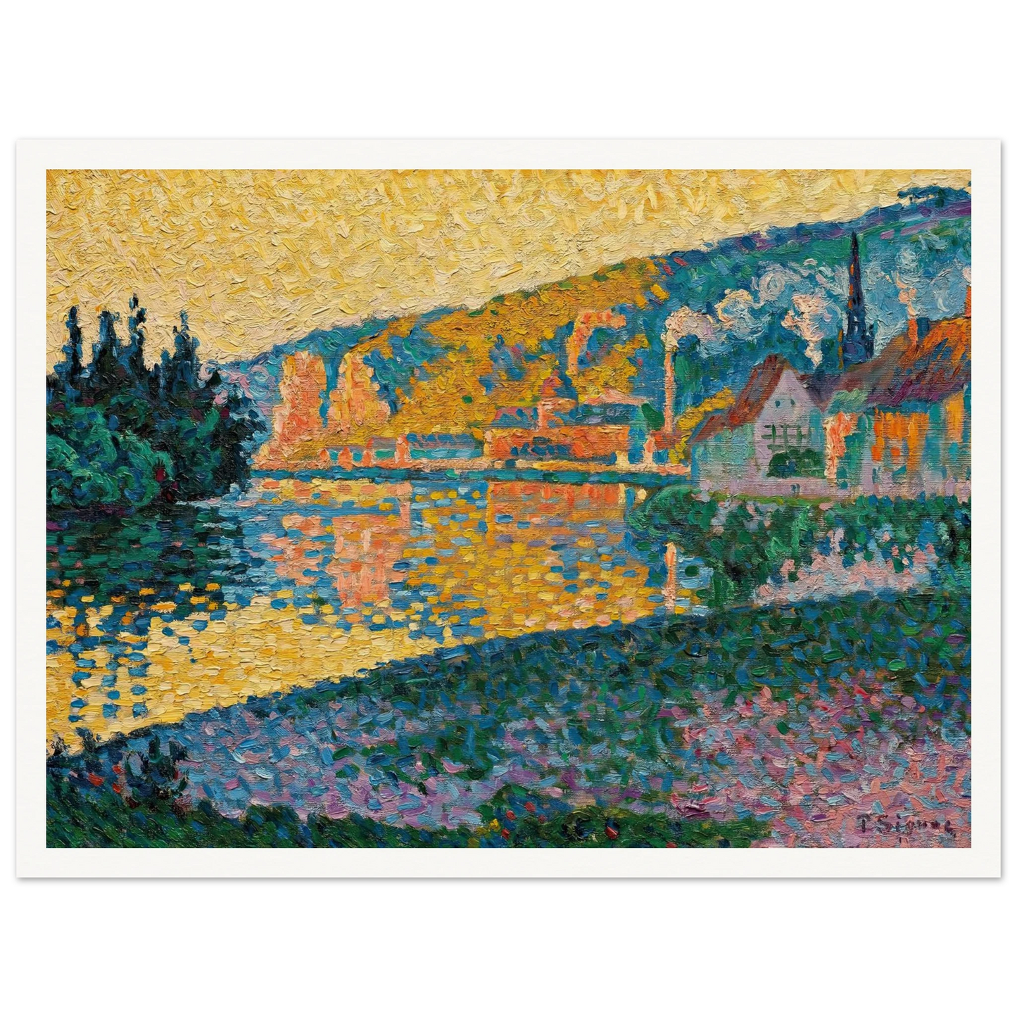 Les Andelys. Soleil couchant (1898) Art Print | Paul Signac - Framed Poster - 30x40 cm / 12x16″ - Black frame