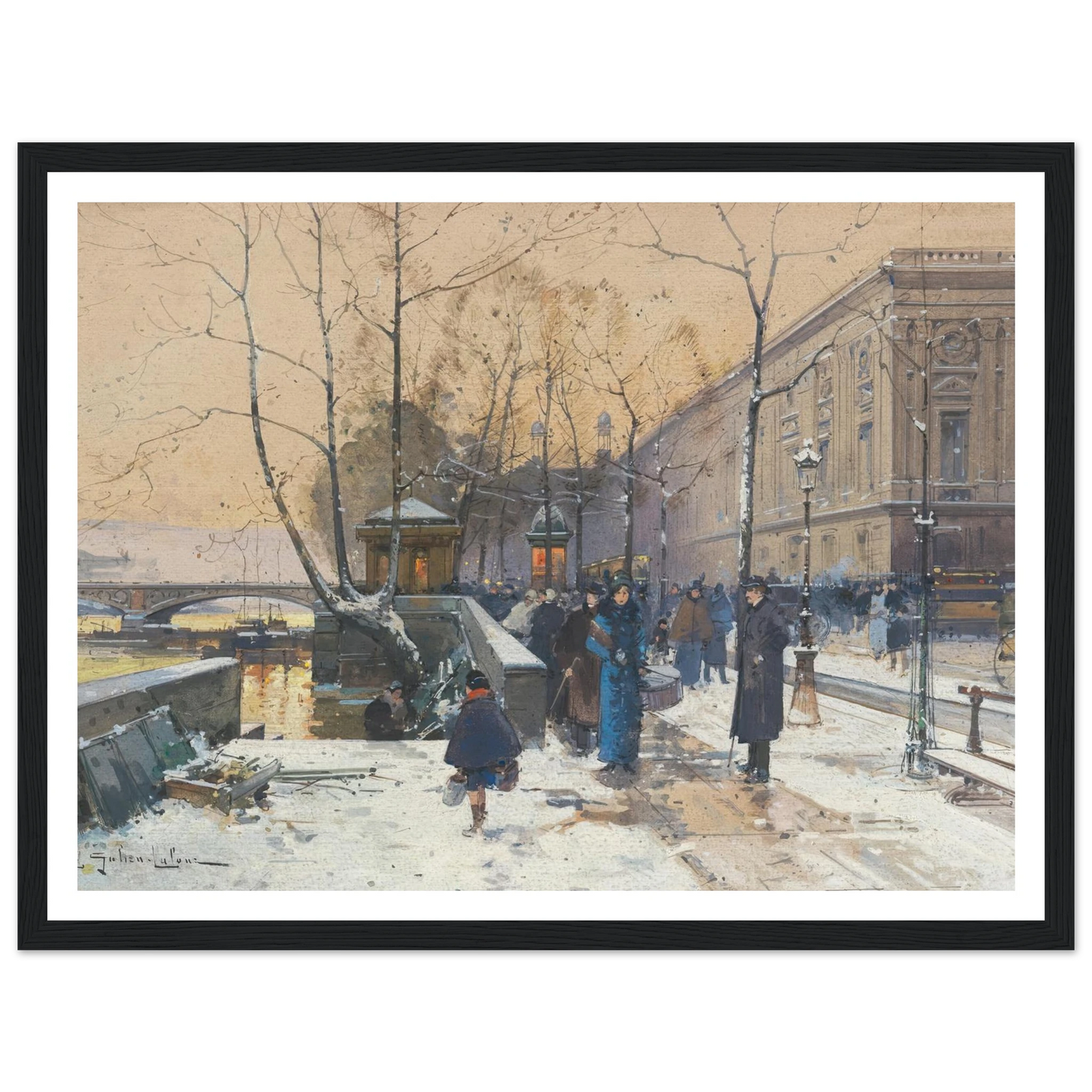 Les bords de la Seine près de Châtelet Art Print | Eugene Galien Laloue - Framed Poster - 30x40 cm / 12x16″ - Black frame
