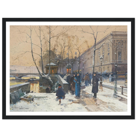 Les bords de la Seine près de Châtelet Art Print | Eugene Galien Laloue - Framed Poster - 30x40 cm / 12x16″ - Black frame